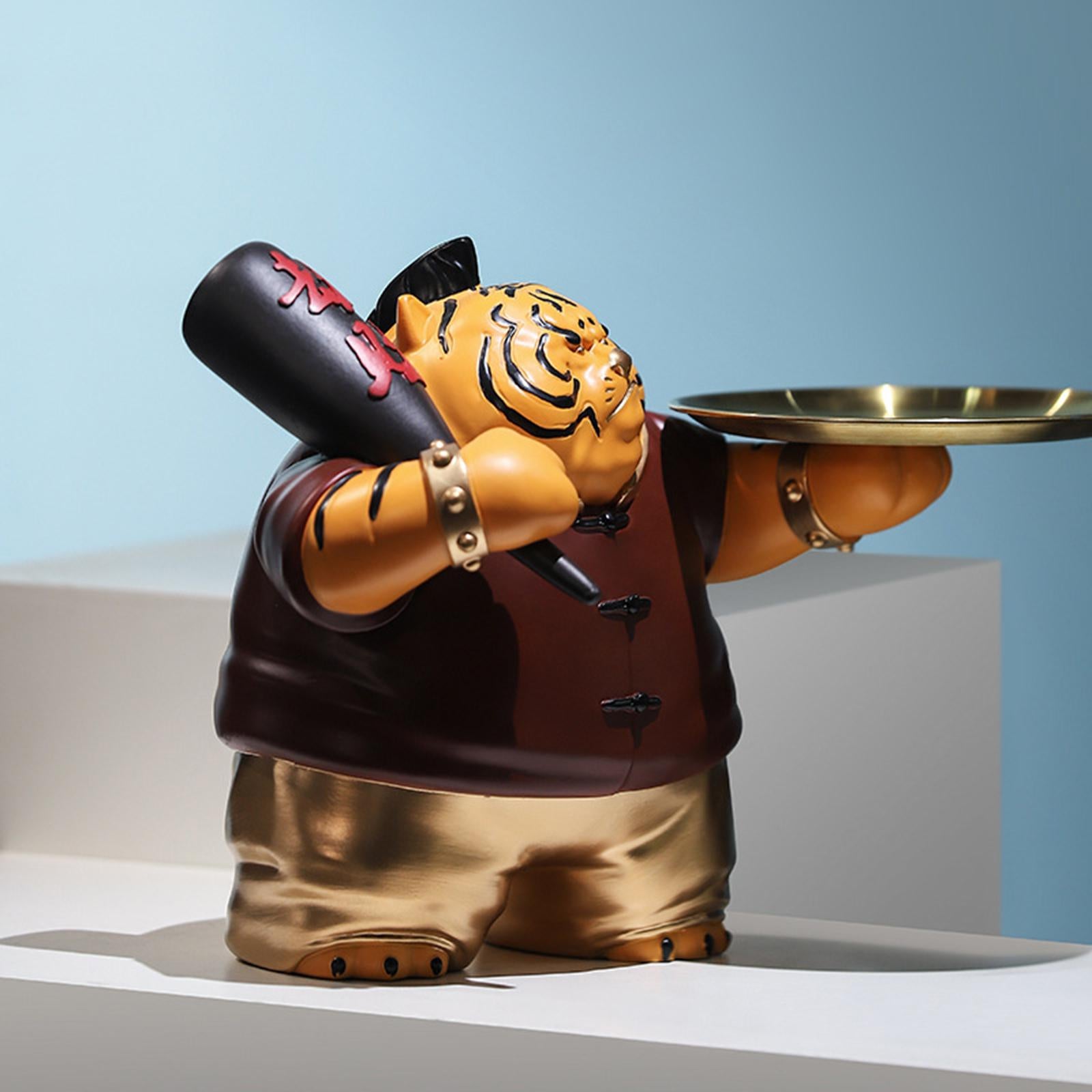 Tiger Sculpture Storage Tray Key Storage Container for Desktop Tea Table dark brown