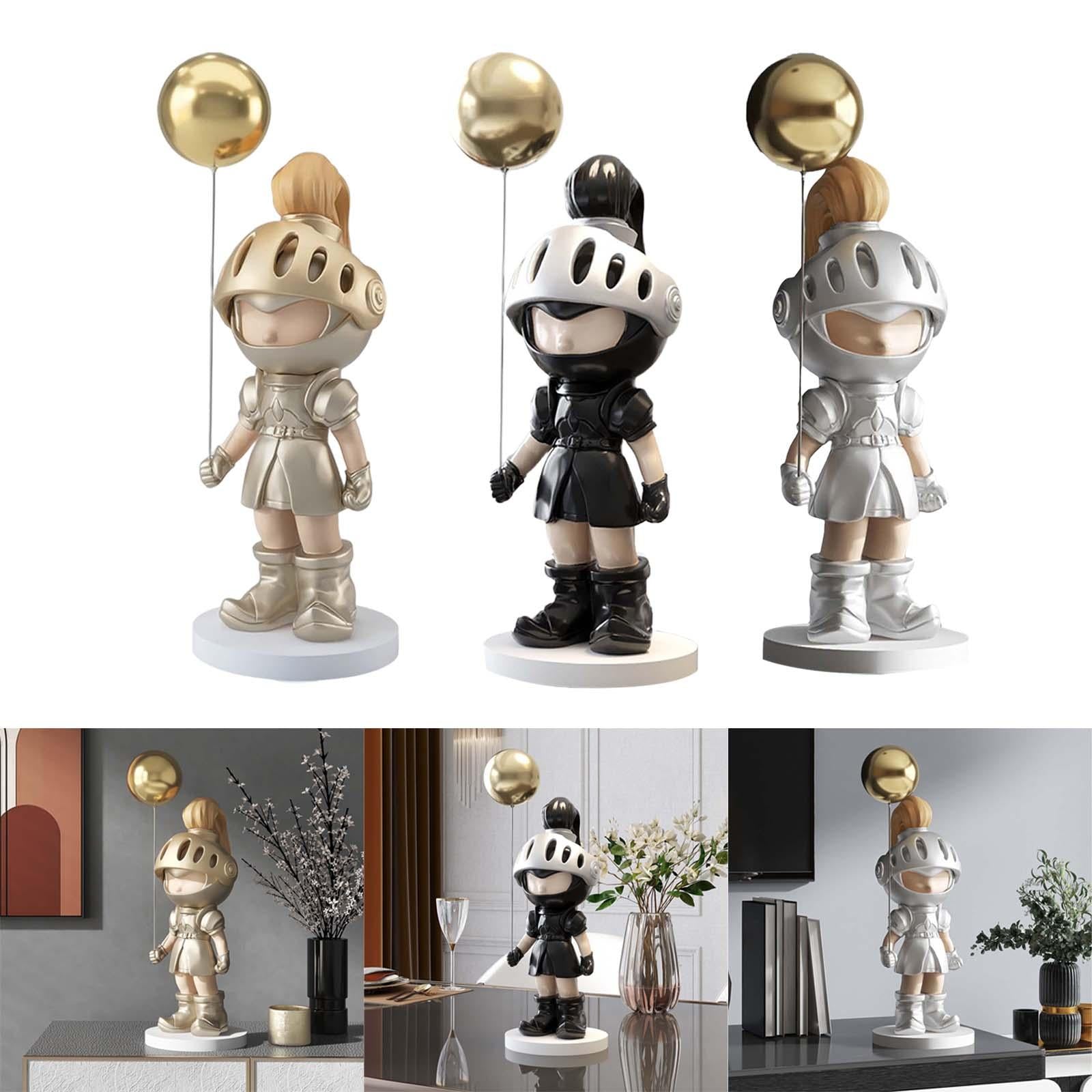 Knight Figurines Decorate Statue Figure Fashion Sculpture for Bedroom Home Pale Gold