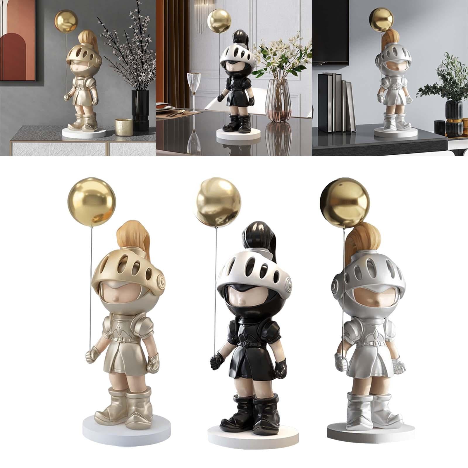 Knight Figurines Decorate Statue Figure Fashion Sculpture for Bedroom Home Pale Gold