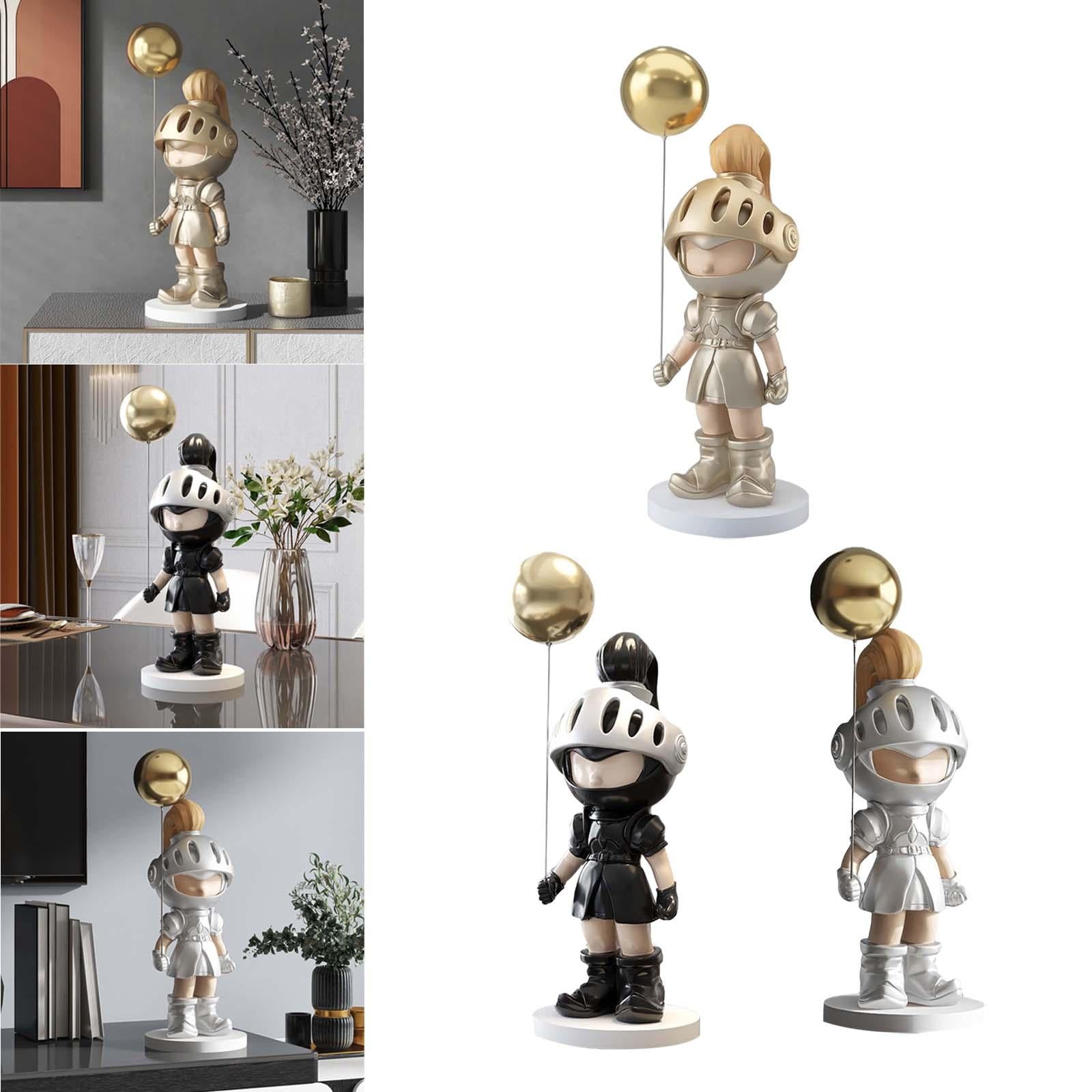 Knight Figurines Decorate Statue Figure Fashion Sculpture for Bedroom Home Pale Gold