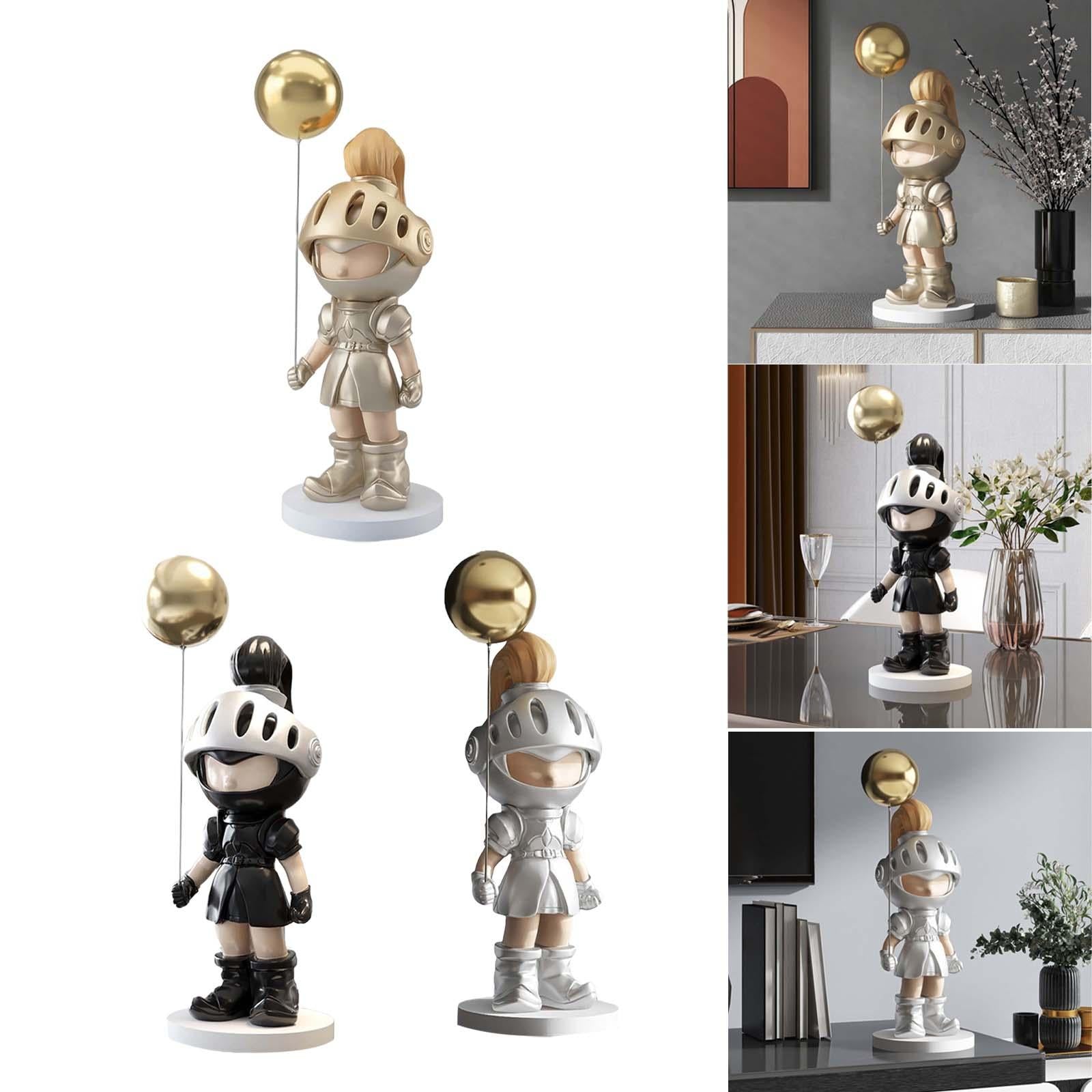 Knight Figurines Decorate Statue Figure Fashion Sculpture for Bedroom Home Pale Gold