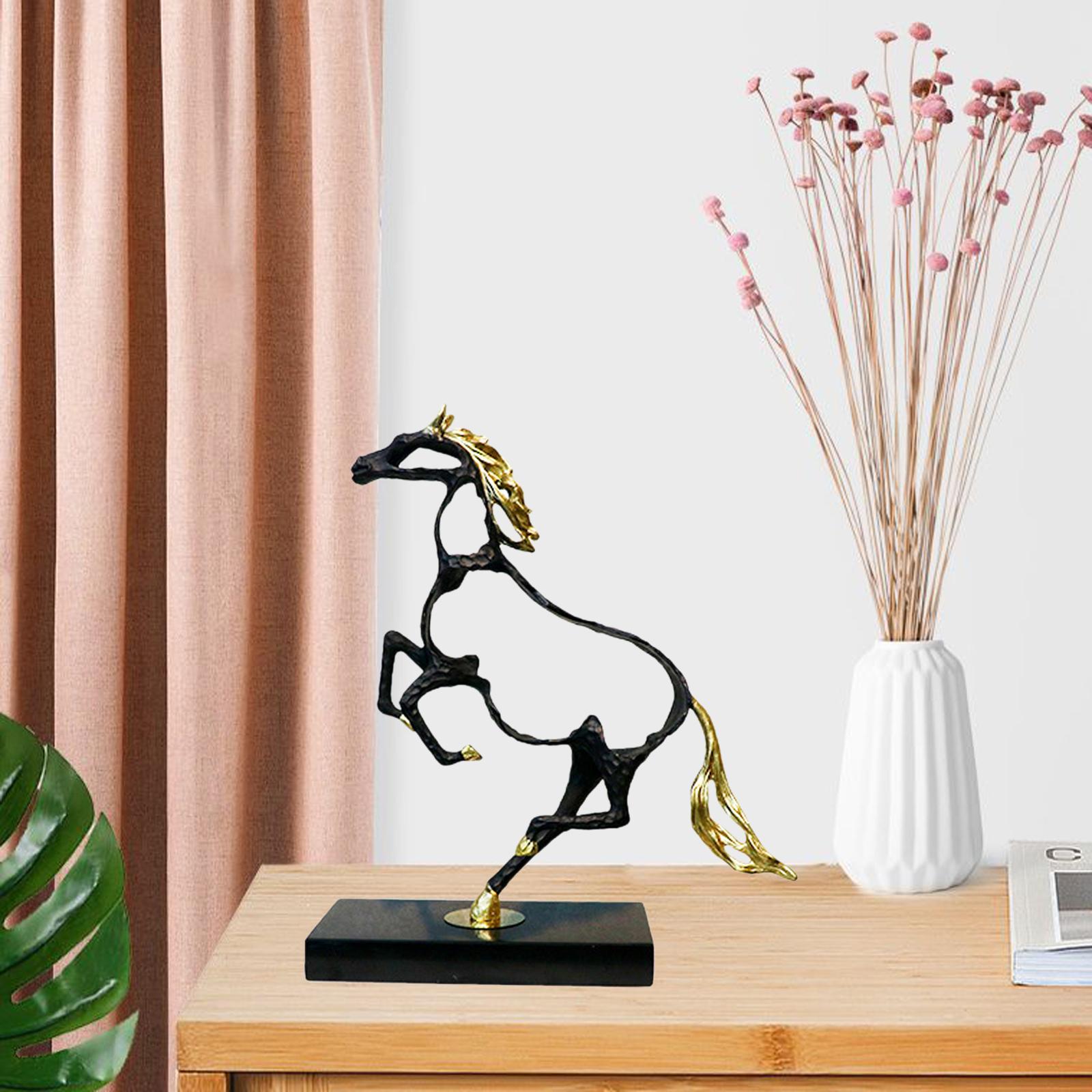 Modern Horse Statue Figurine Collectable for Desk Wine Cabinet Decoration Black Gold