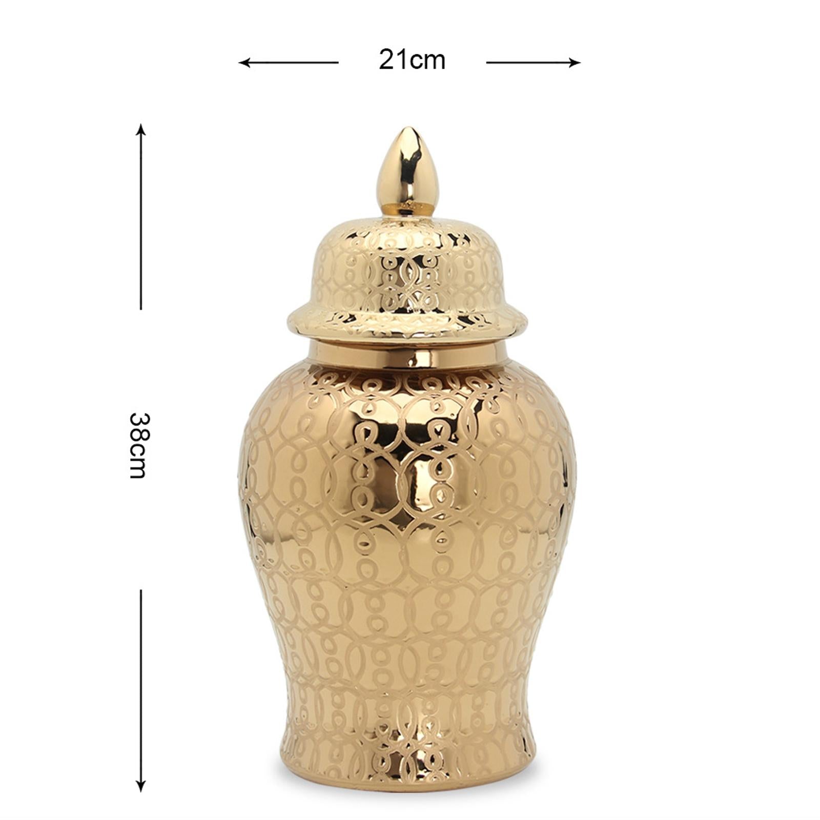 Traditional Ceramic Ginger Jar Storage Jar Flower Vase for Weddings Decor Gold 