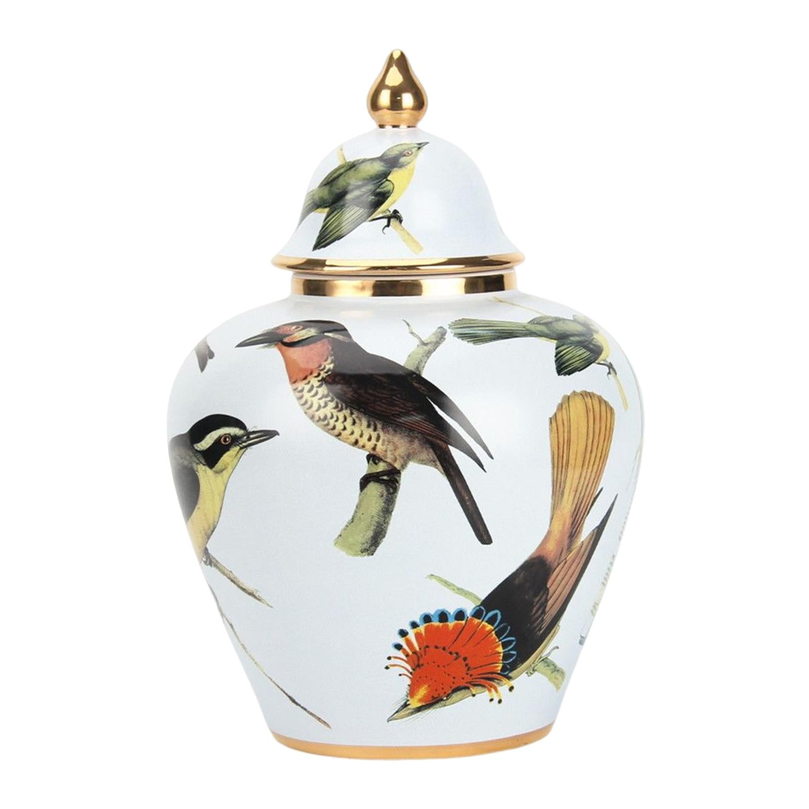 Bird Pattern Ceramic Ginger Jar Temple Jar Oriental Style Traditional Glazed