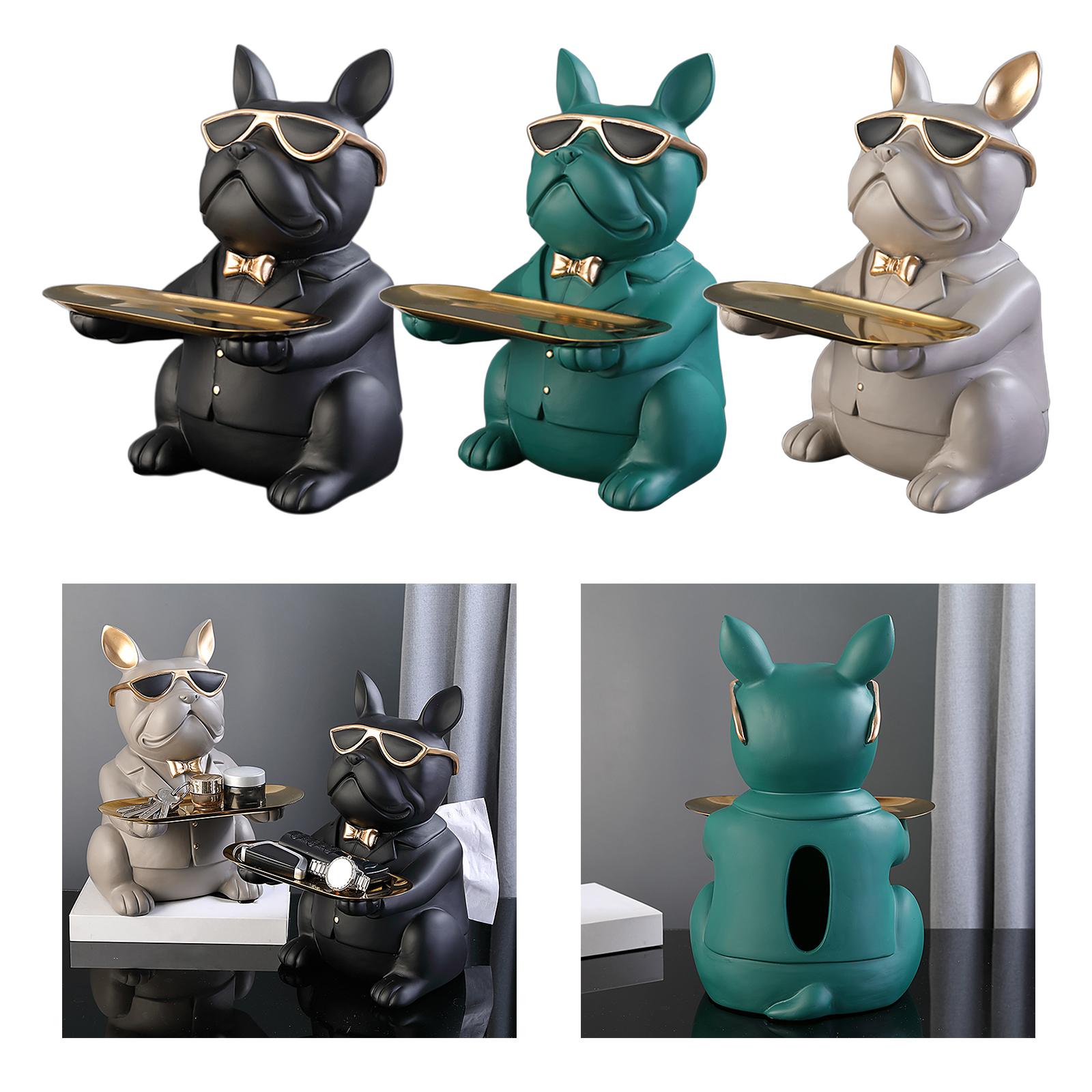 Dog Storage Tray Statue Animal Key Storage Holder for Decoration Black