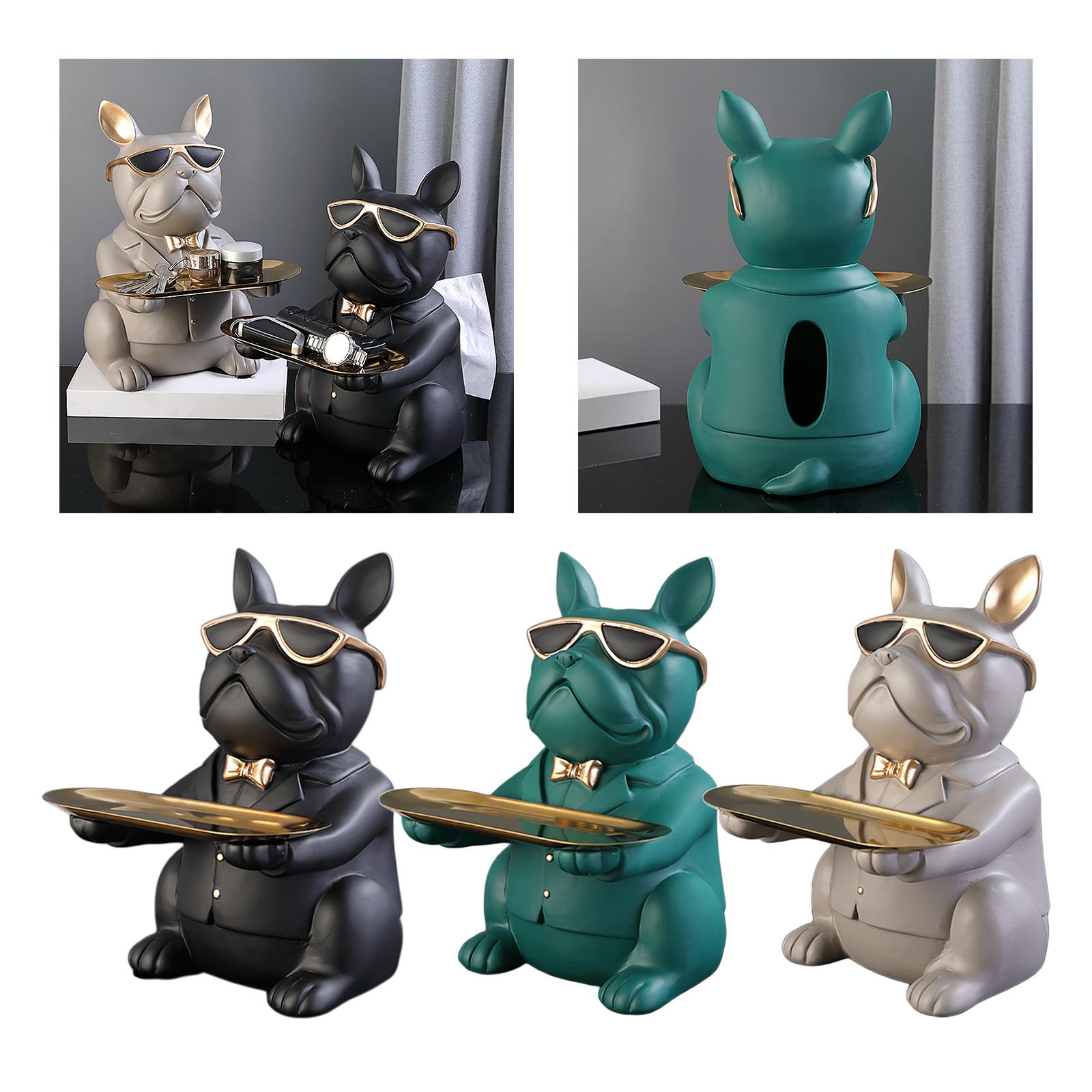 Dog Storage Tray Statue Animal Key Storage Holder for Decoration Black