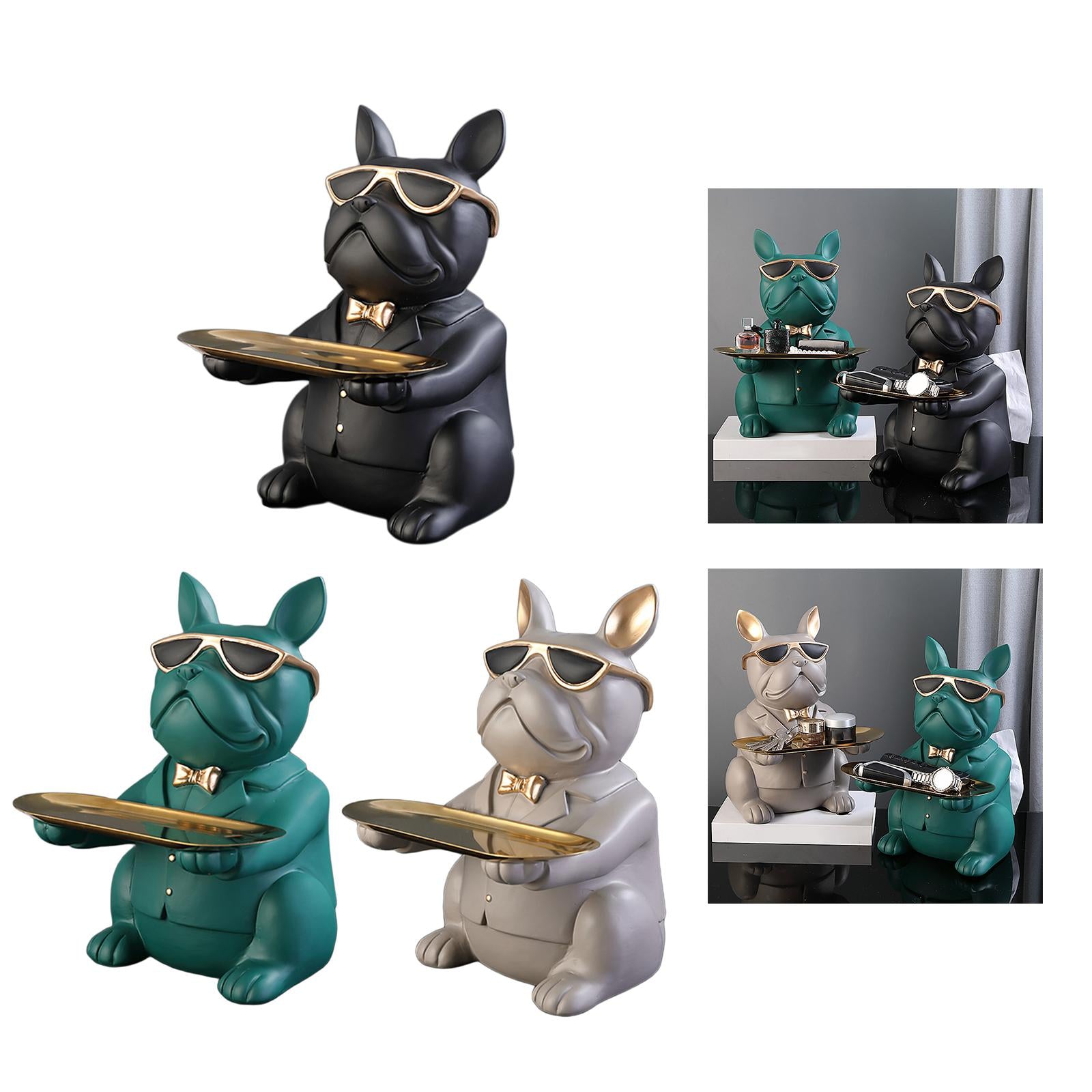 Dog Storage Tray Statue Animal Key Storage Holder for Decoration Black