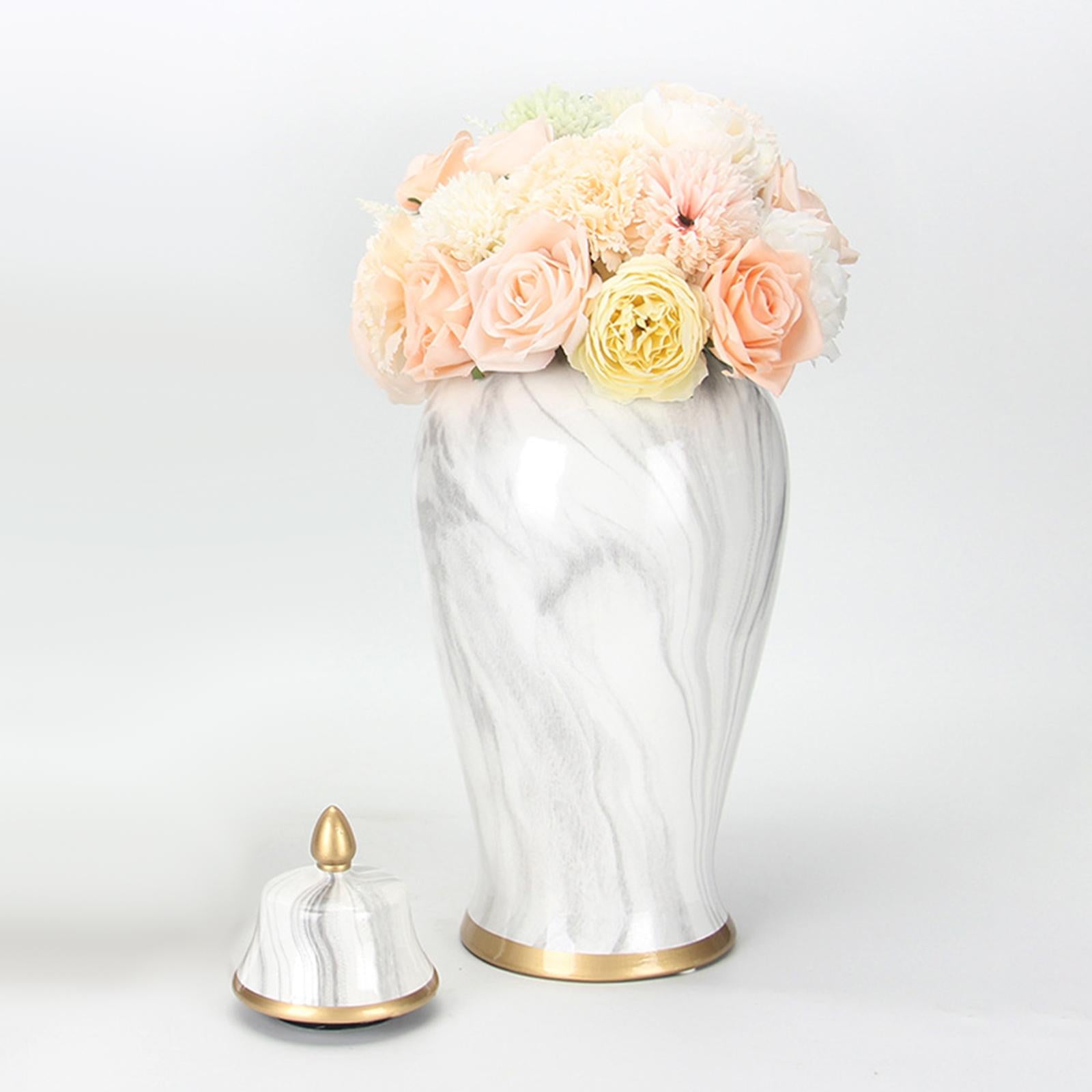 White Marbled Ginger Jar Centerpiece for Room Floral Arrangement Table