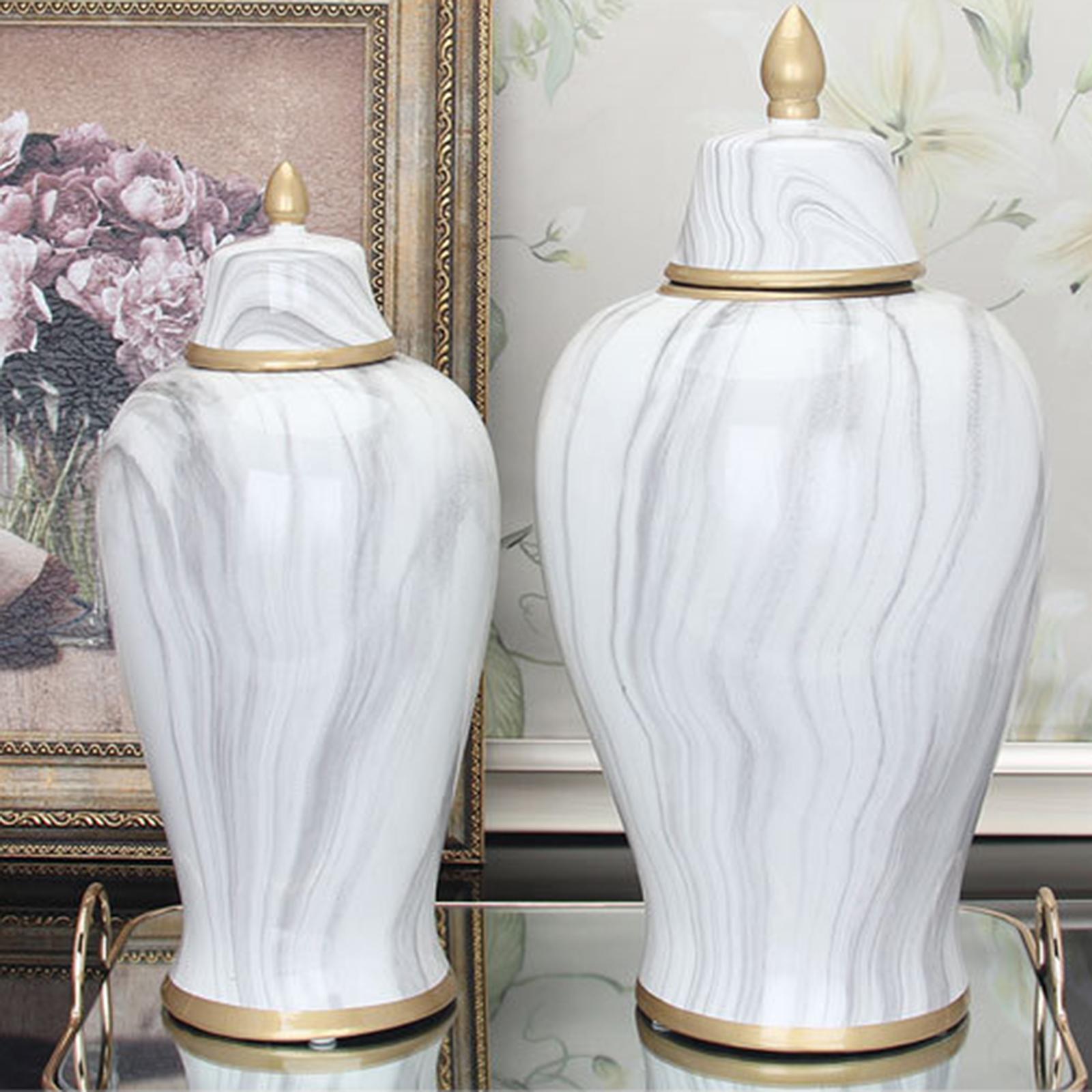 White Marbled Ginger Jar Centerpiece for Room Floral Arrangement Table