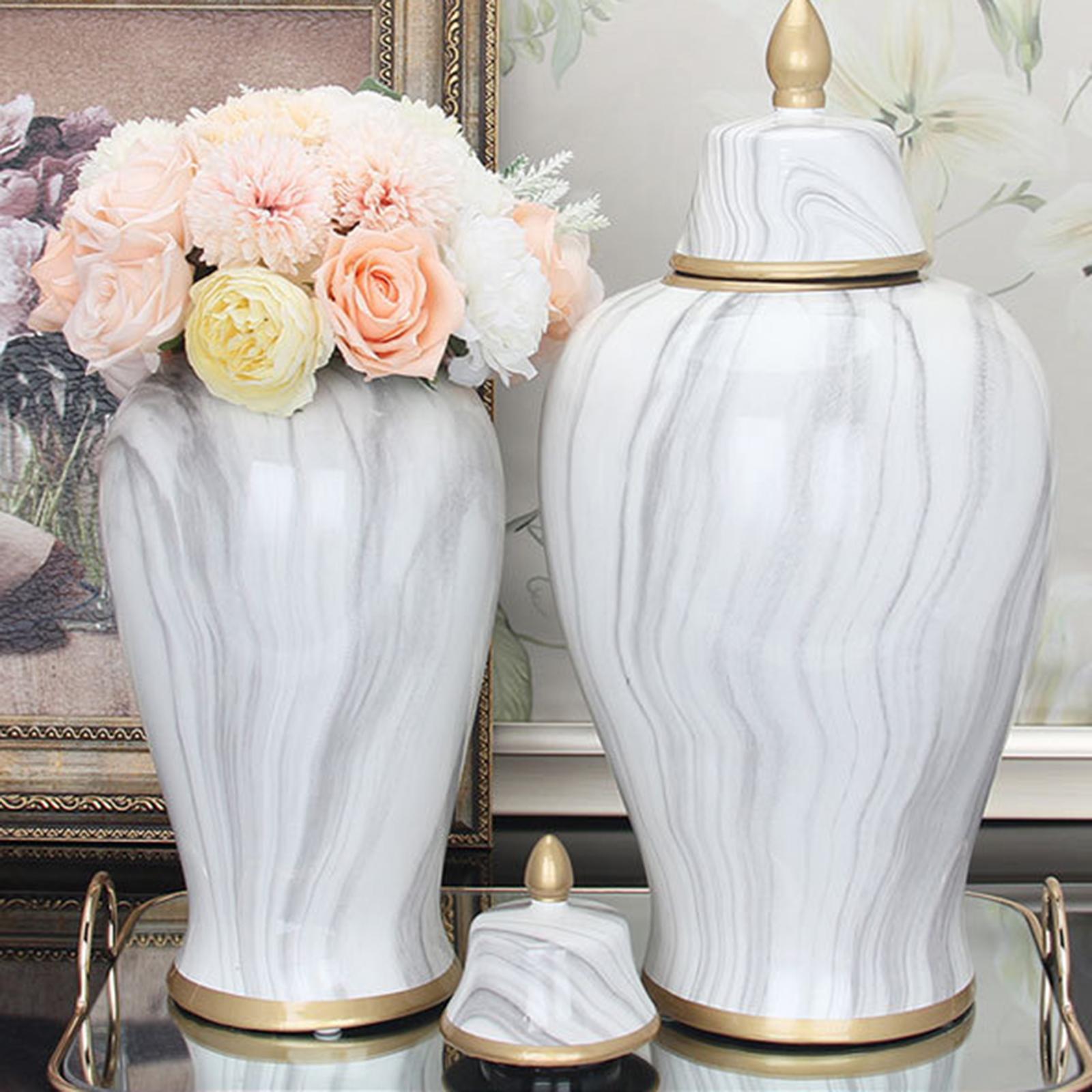 White Marbled Ginger Jar Centerpiece for Room Floral Arrangement Table