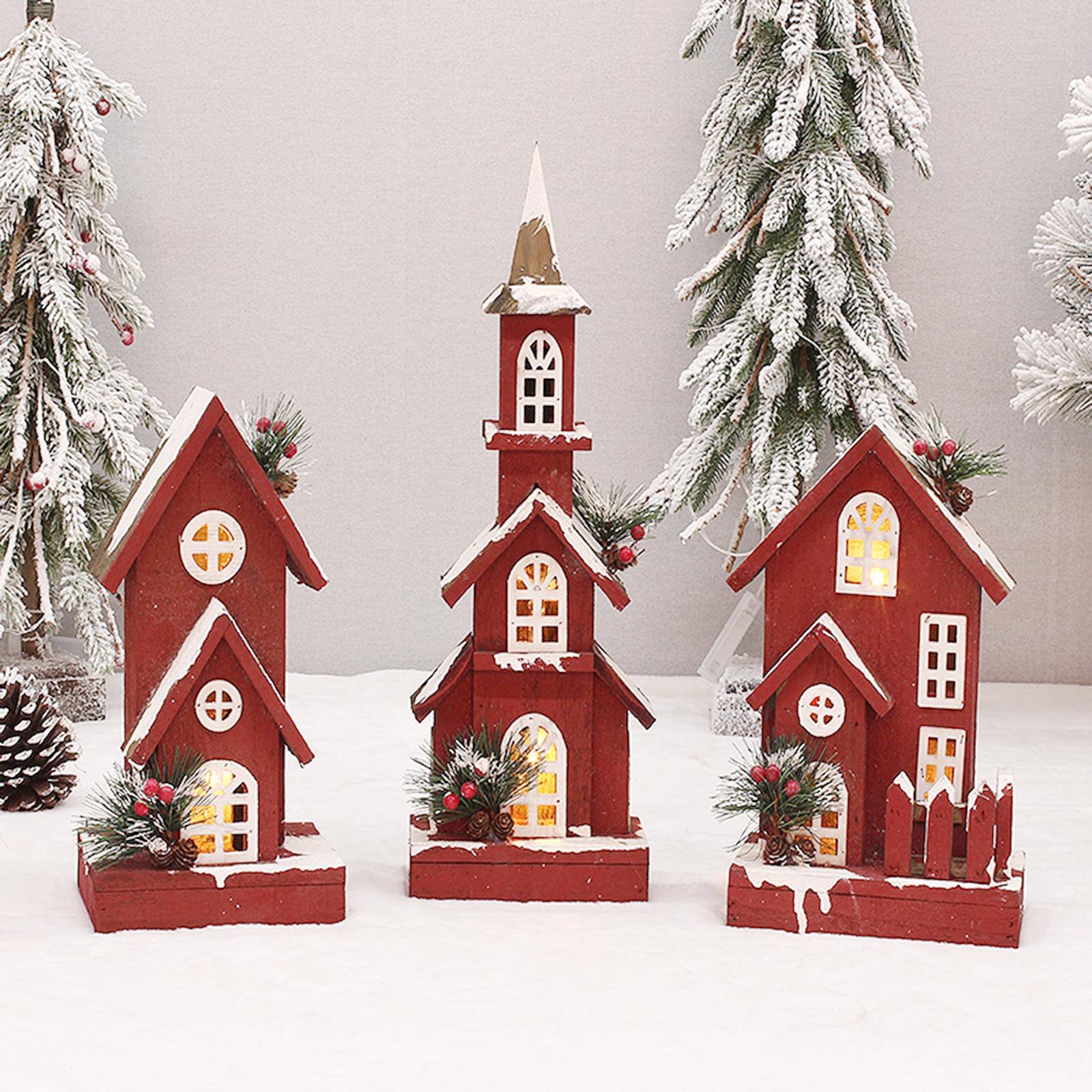 Village House Christmas LED Lights Buildings Winter Snow Scene Landscape StyleD 16x9x45cm