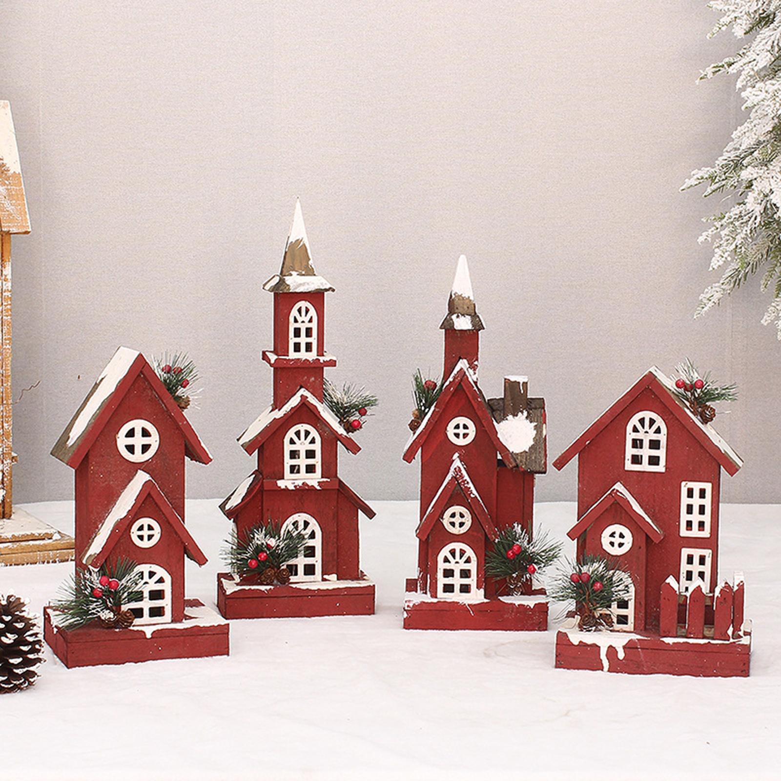 Village House Christmas LED Lights Buildings Winter Snow Scene Landscape StyleD 16x9x45cm