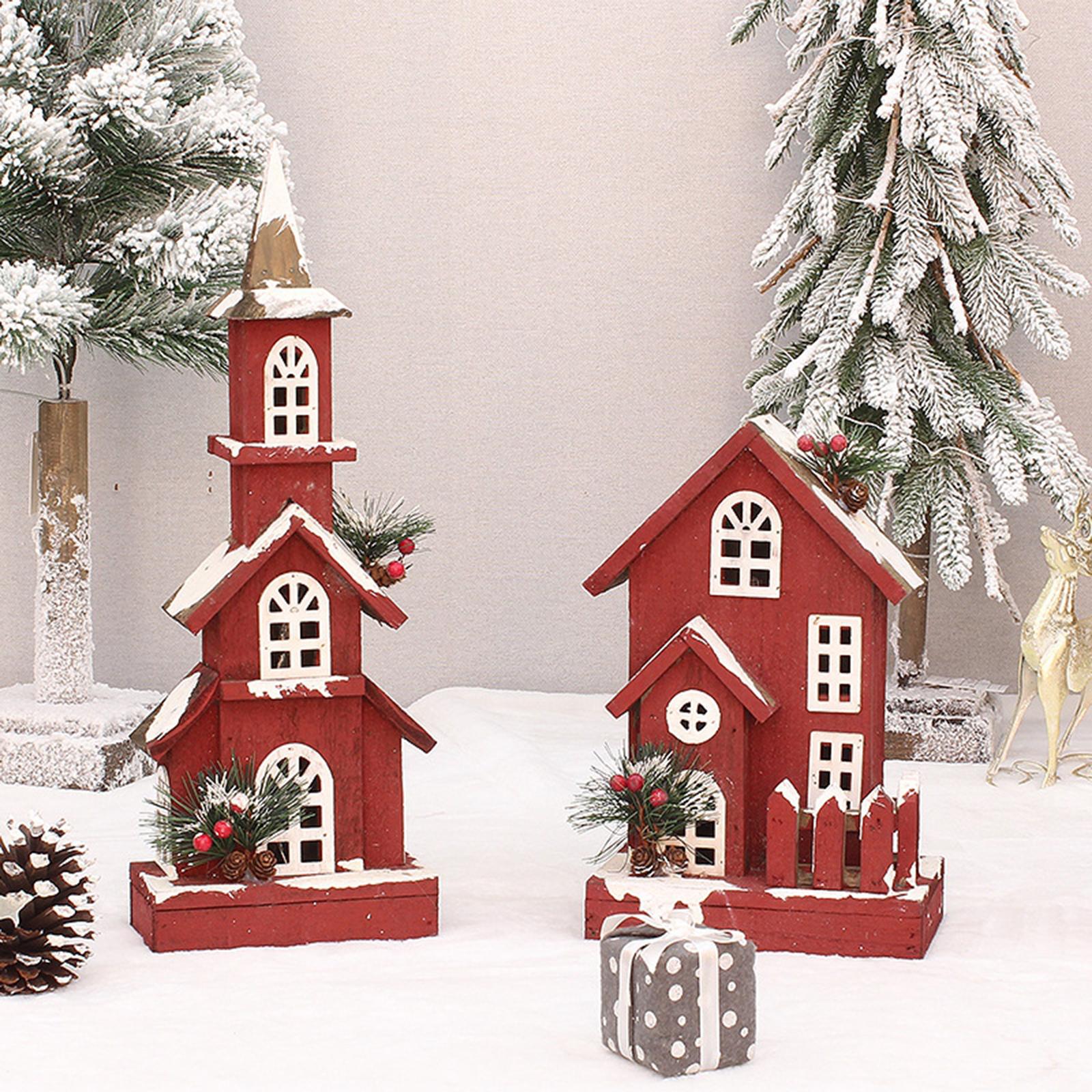 Village House Christmas LED Lights Buildings Winter Snow Scene Landscape StyleD 16x9x45cm