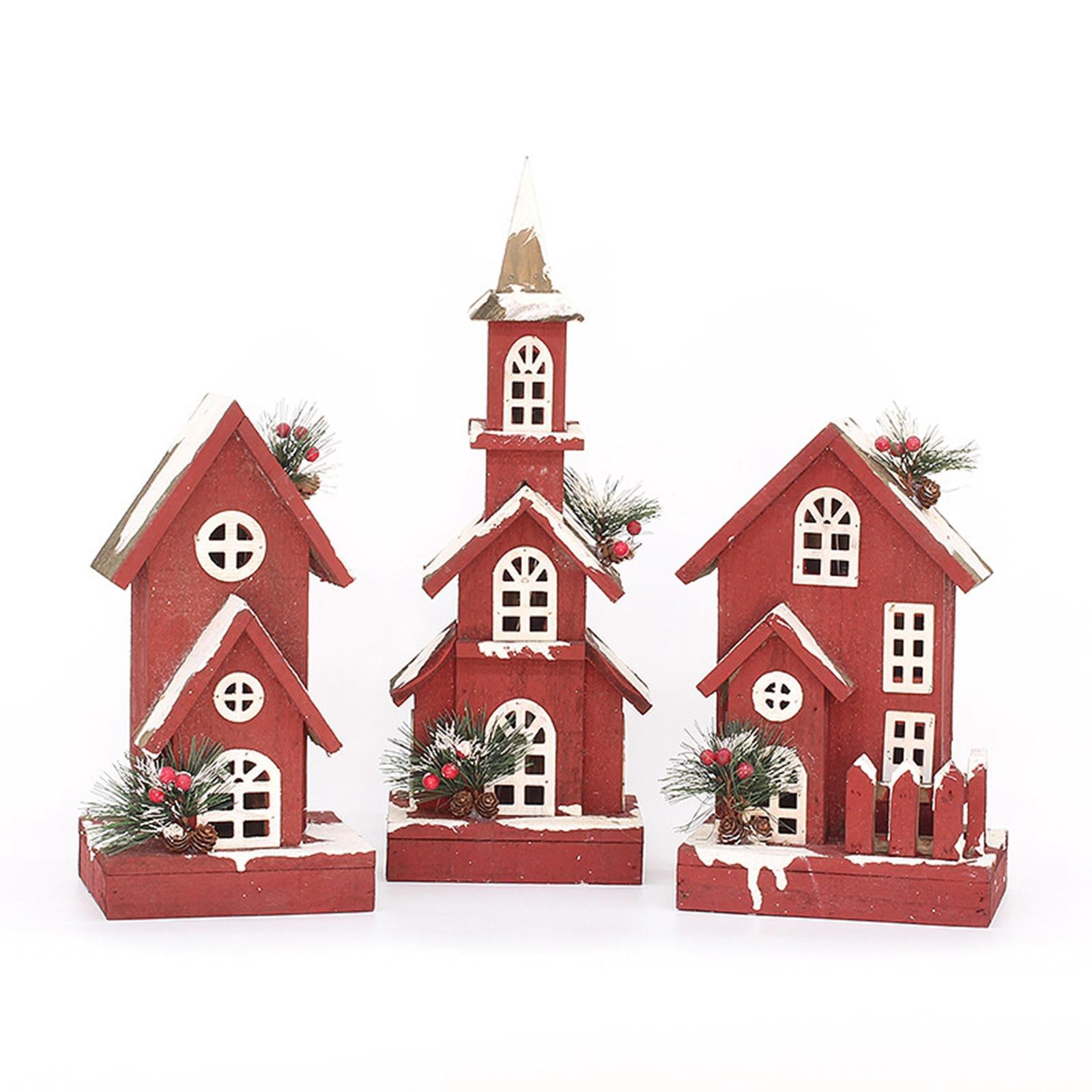 Village House Christmas LED Lights Buildings Winter Snow Scene Landscape StyleD 16x9x45cm