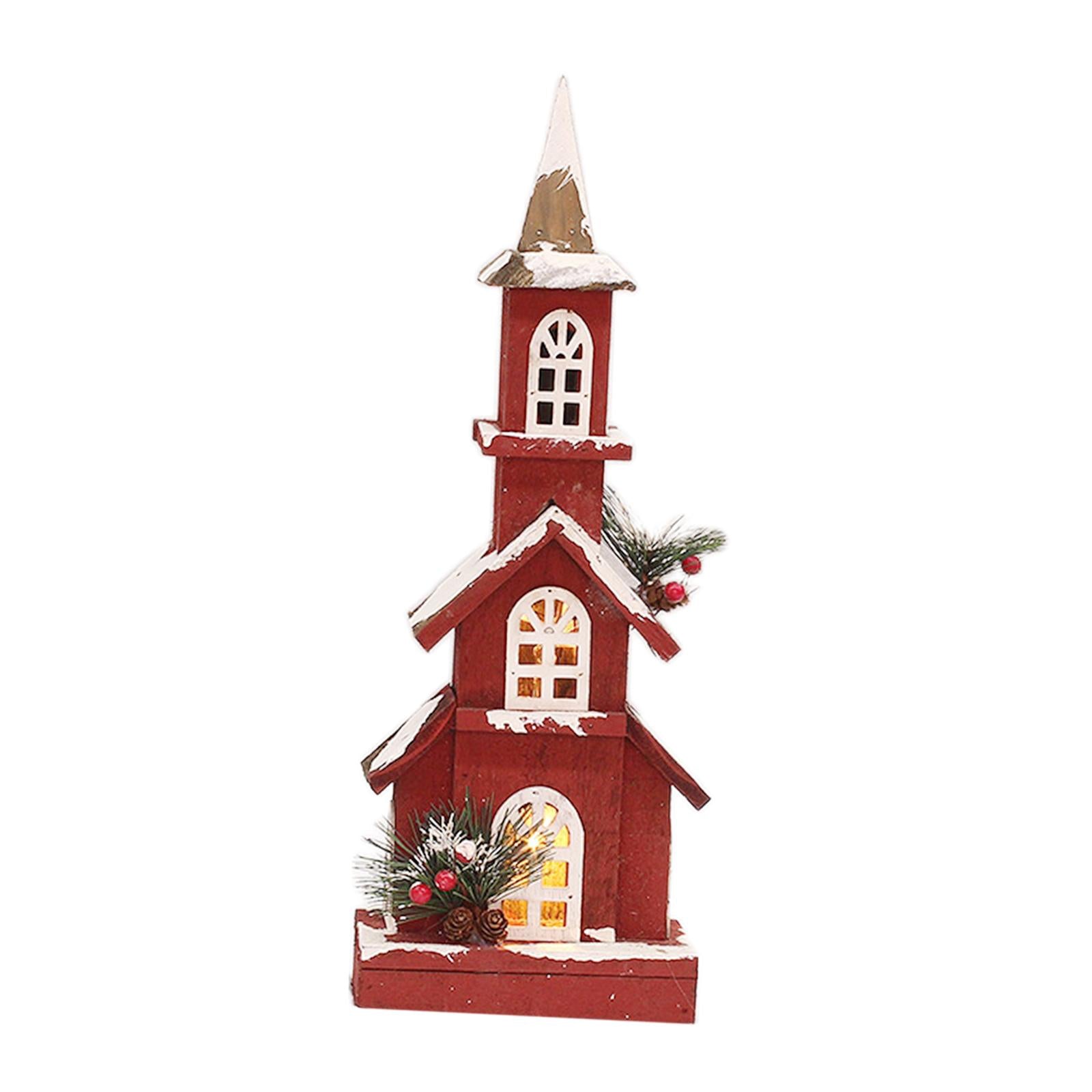 Village House Christmas LED Lights Buildings Winter Snow Scene Landscape StyleD 16x9x45cm