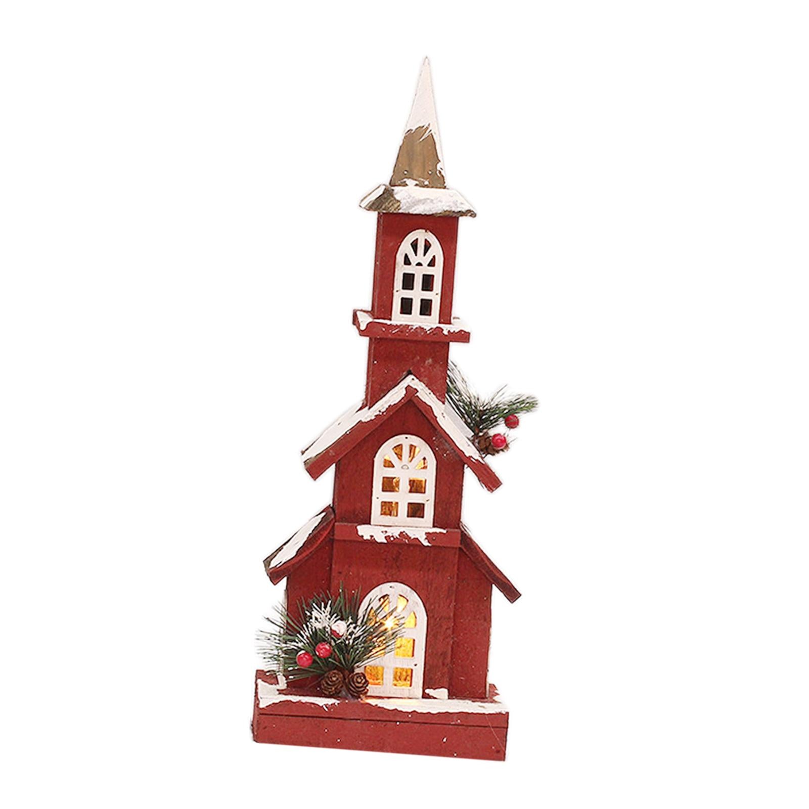 Village House Christmas LED Lights Buildings Winter Snow Scene Landscape StyleD 16x9x45cm