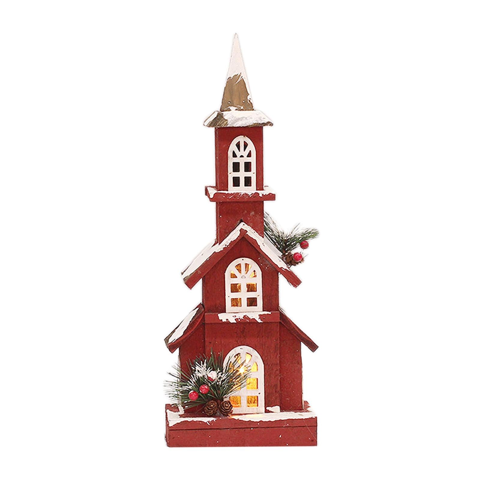 Village House Christmas LED Lights Buildings Winter Snow Scene Landscape StyleD 16x9x45cm