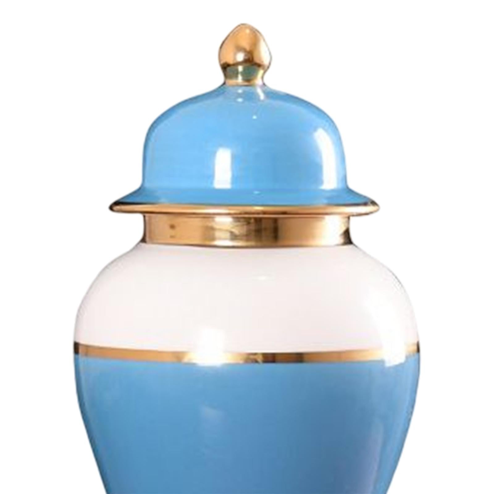 Blue and White Color Porcelain Ginger Jar with Lid Centerpiece Tea Storage