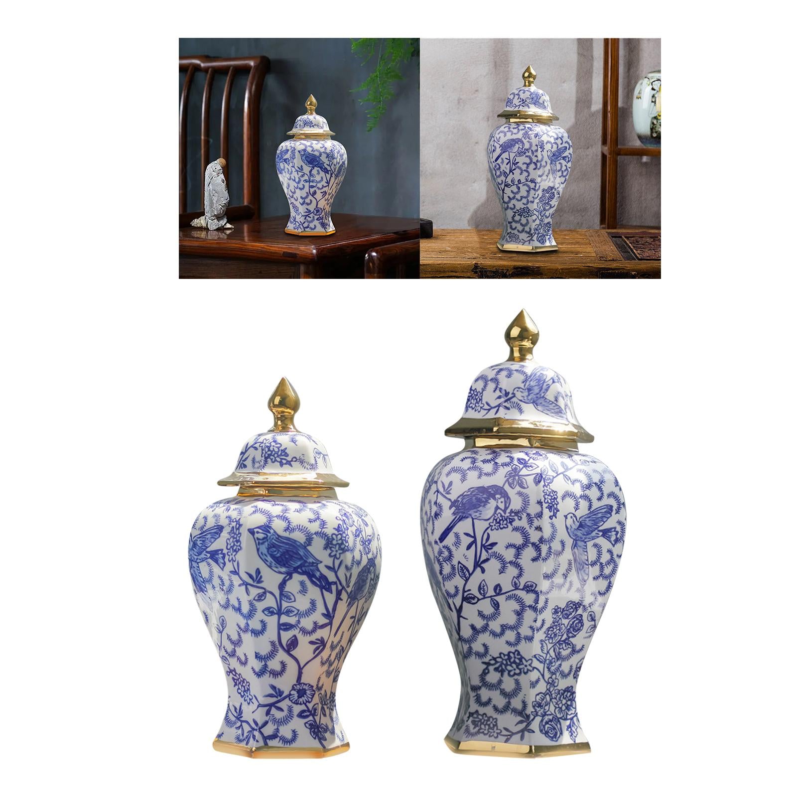 Ceramic Ginger Jar Traditional Multi Purpose Dried Flower Vase for Wedding 11cmx34cm