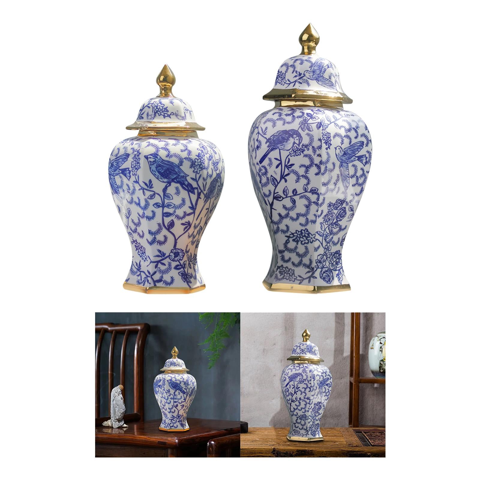 Ceramic Ginger Jar Traditional Multi Purpose Dried Flower Vase for Wedding 11cmx34cm