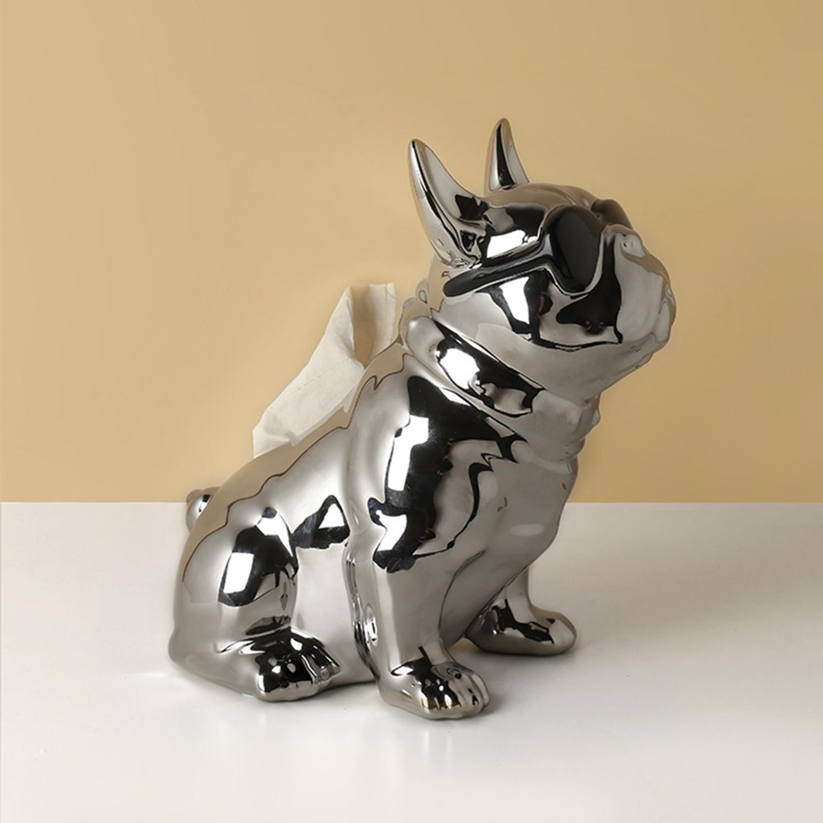 Realistic Sitting Dog Statue Creative Birthday Gift Ceramic for Hotel Shop Argent