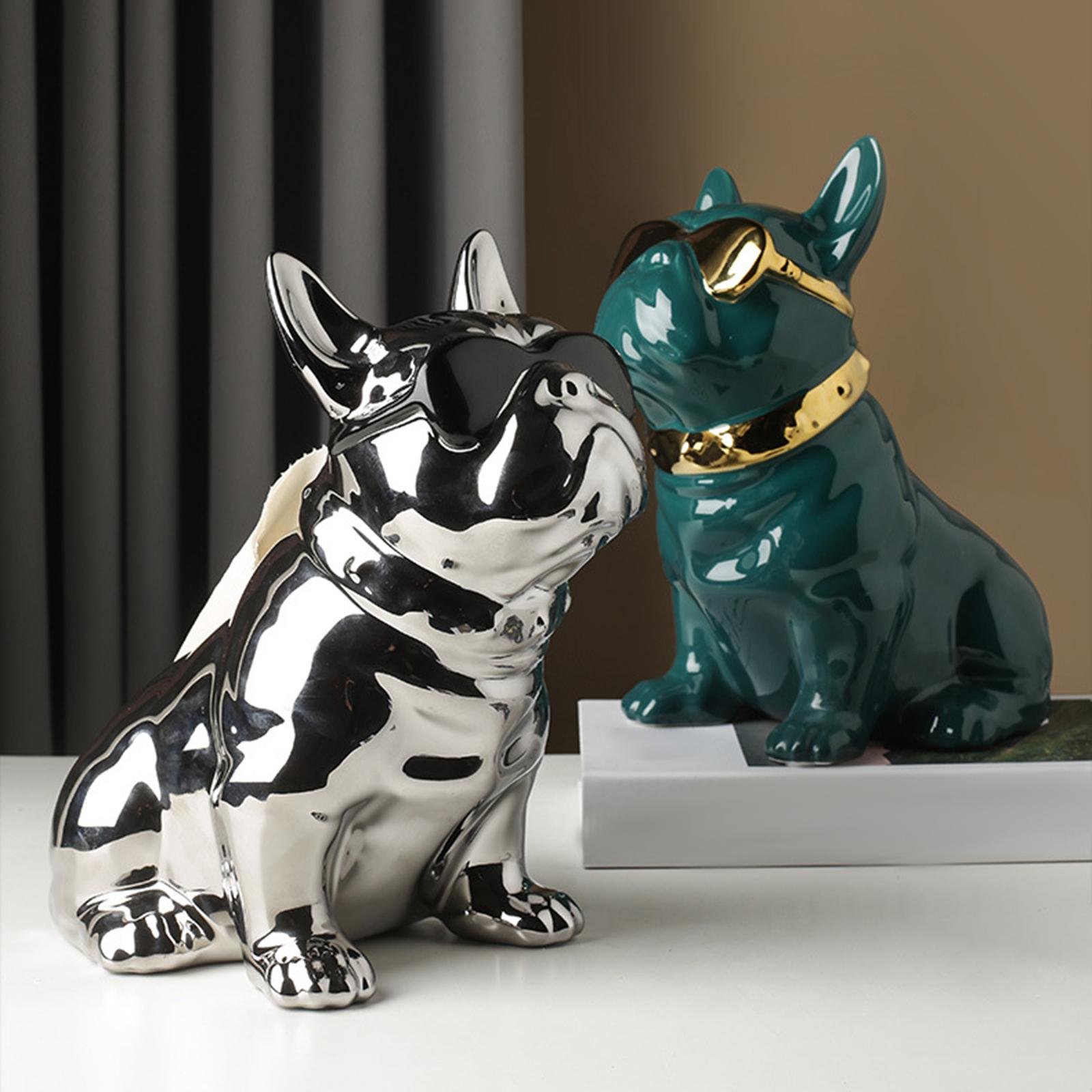 Realistic Sitting Dog Statue Creative Birthday Gift Ceramic for Hotel Shop Argent