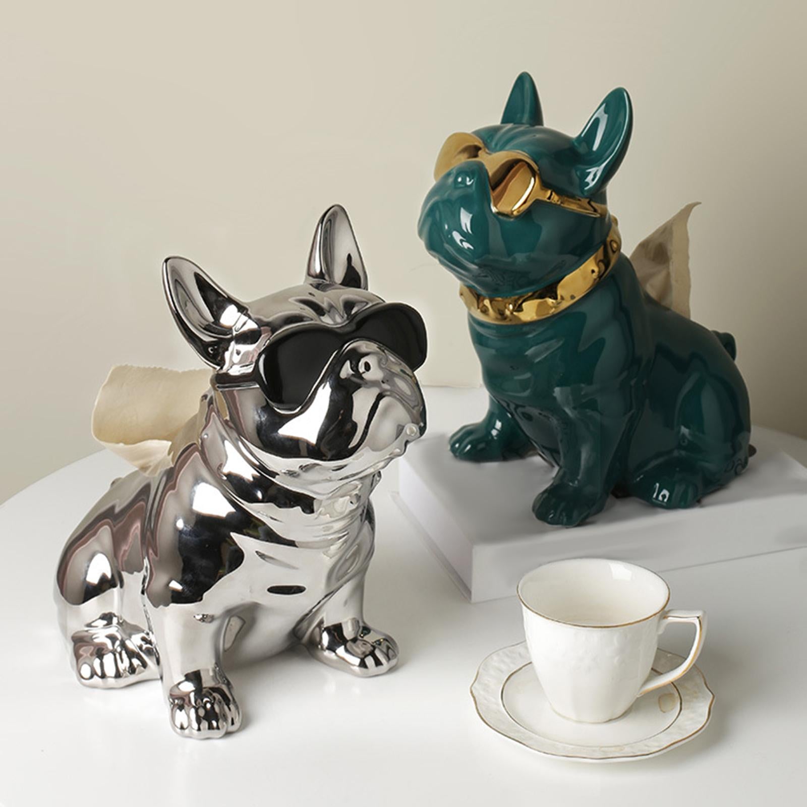 Realistic Sitting Dog Statue Creative Birthday Gift Ceramic for Hotel Shop Argent