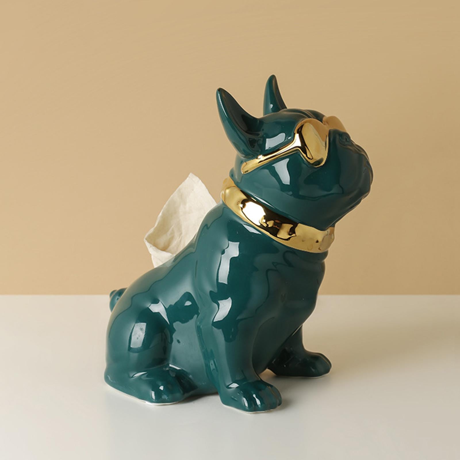 Realistic Sitting Dog Statue Creative Birthday Gift Ceramic for Hotel Shop Green