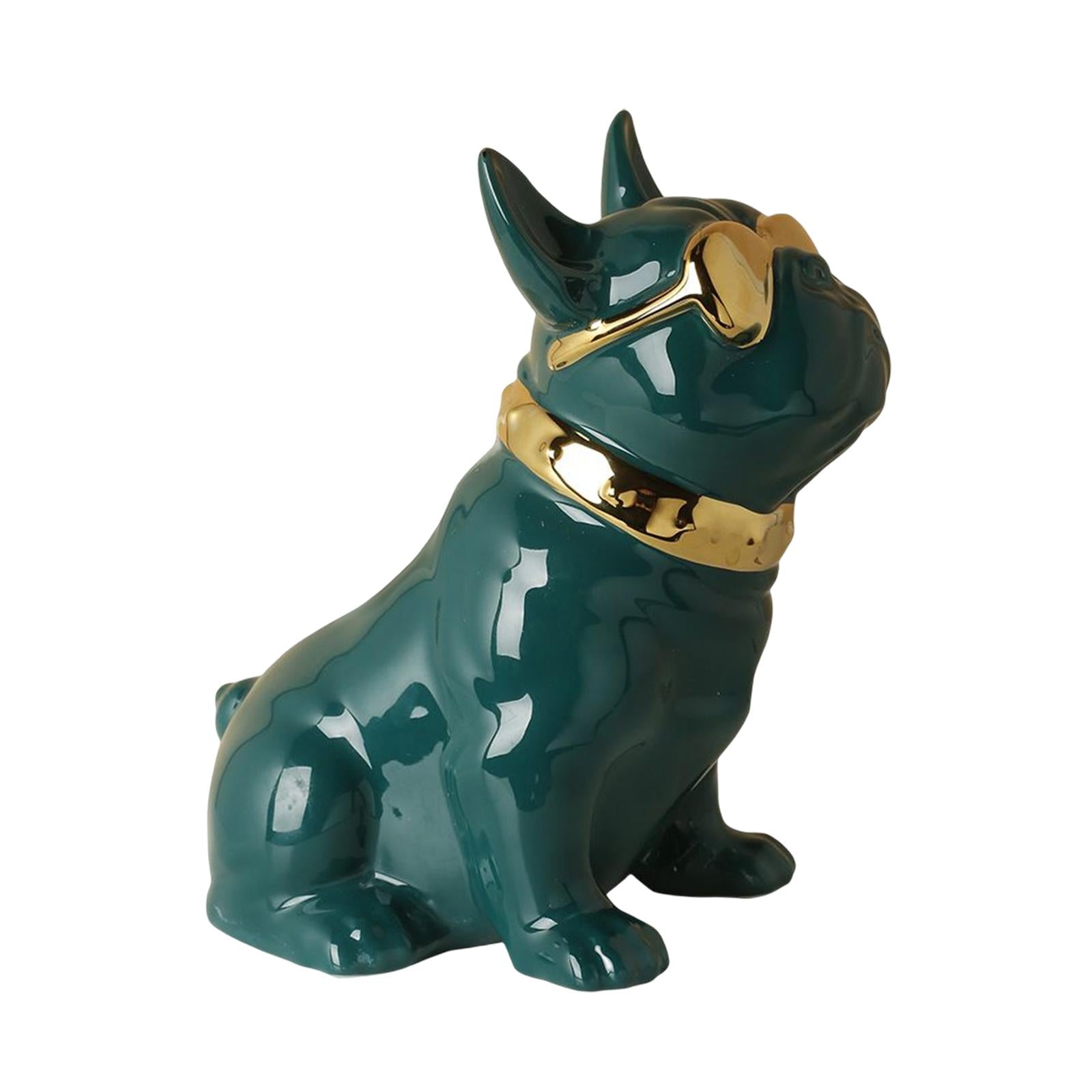 Realistic Sitting Dog Statue Creative Birthday Gift Ceramic for Hotel Shop Green