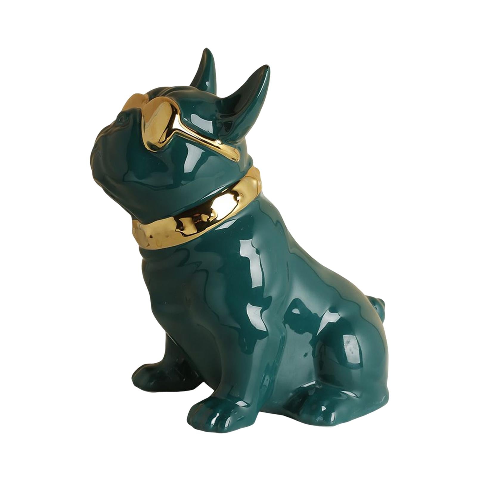 Realistic Sitting Dog Statue Creative Birthday Gift Ceramic for Hotel Shop Green