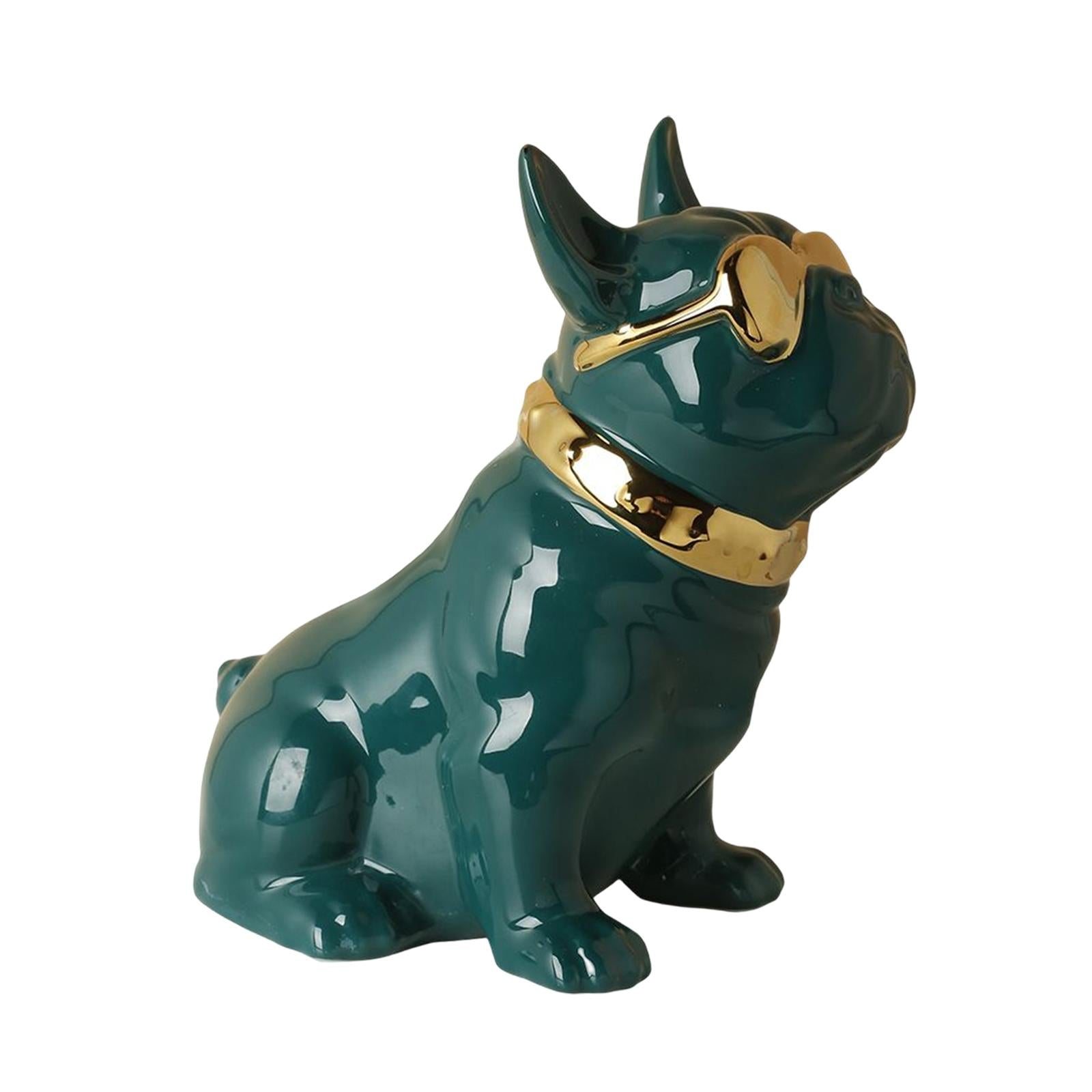 Realistic Sitting Dog Statue Creative Birthday Gift Ceramic for Hotel Shop Green