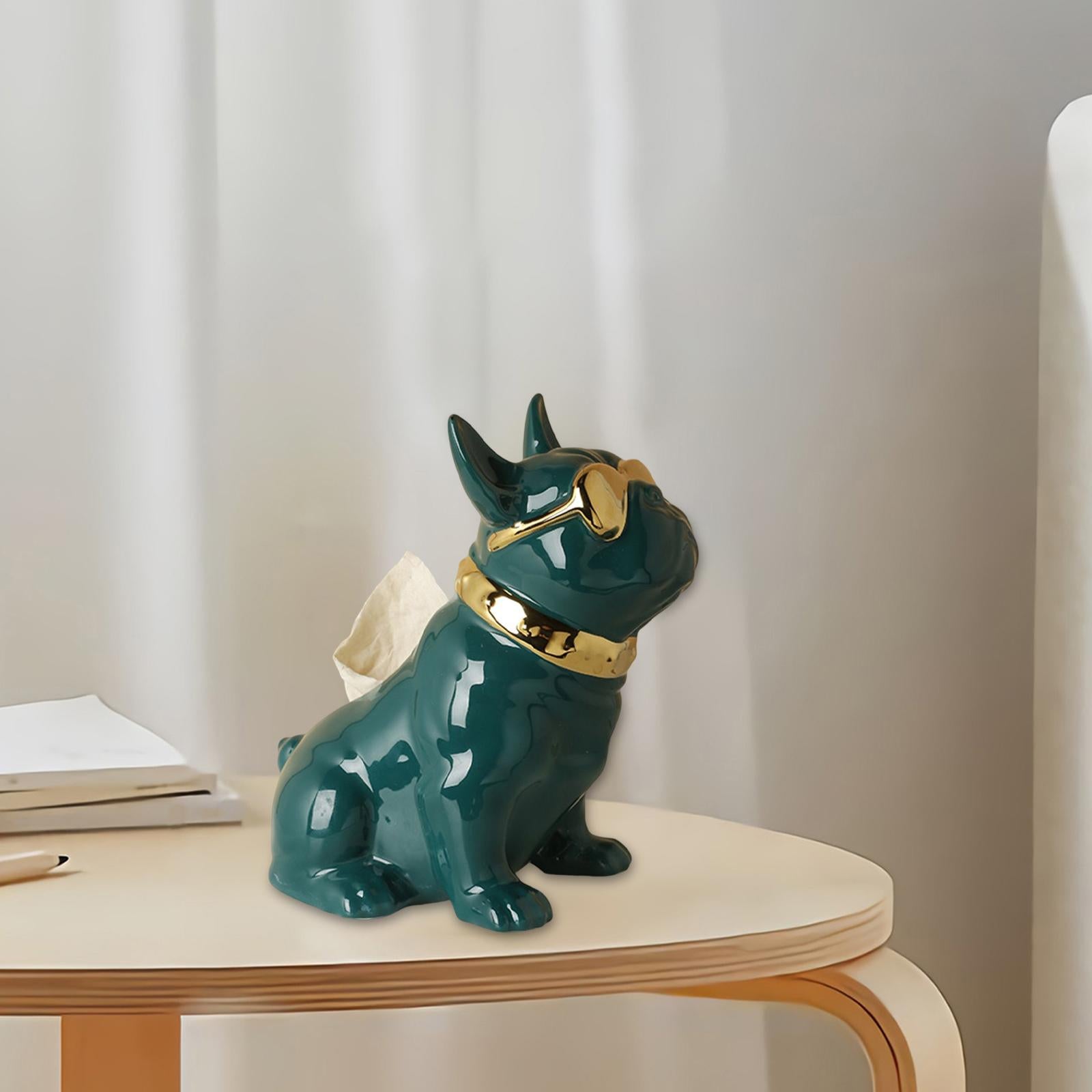 Realistic Sitting Dog Statue Creative Birthday Gift Ceramic for Hotel Shop Green