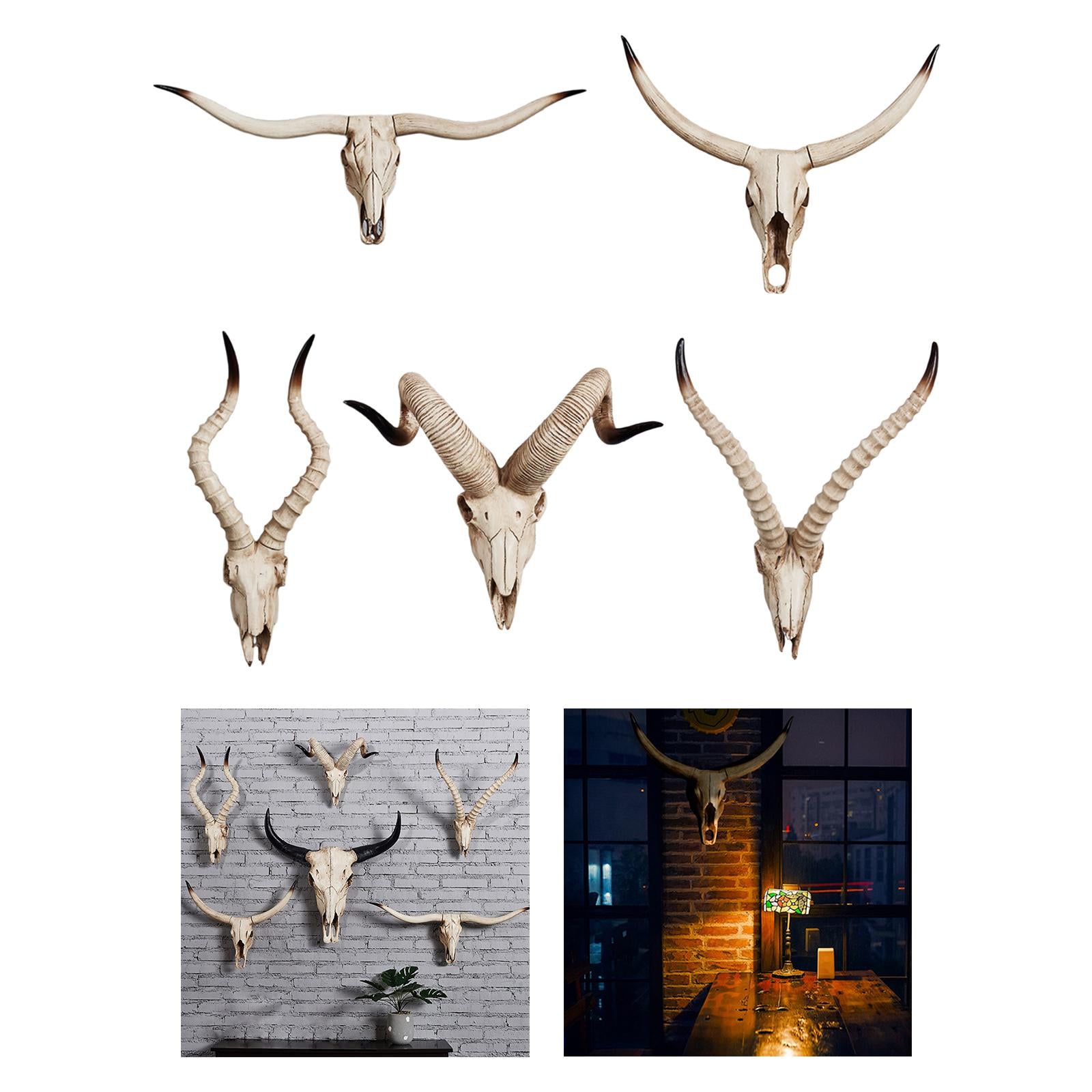 Resin Long Horned RAM Decor Skull Wall Mount Skull Decor for Home Office A 77.5x32x12cm