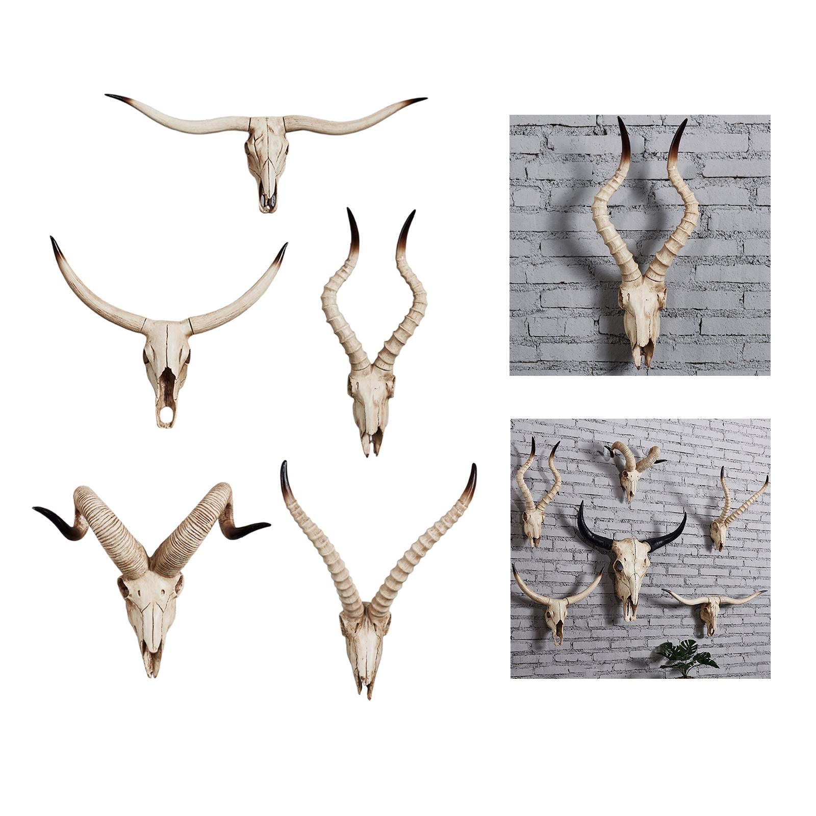 Resin Long Horned RAM Decor Skull Wall Mount Skull Decor for Home Office A 77.5x32x12cm