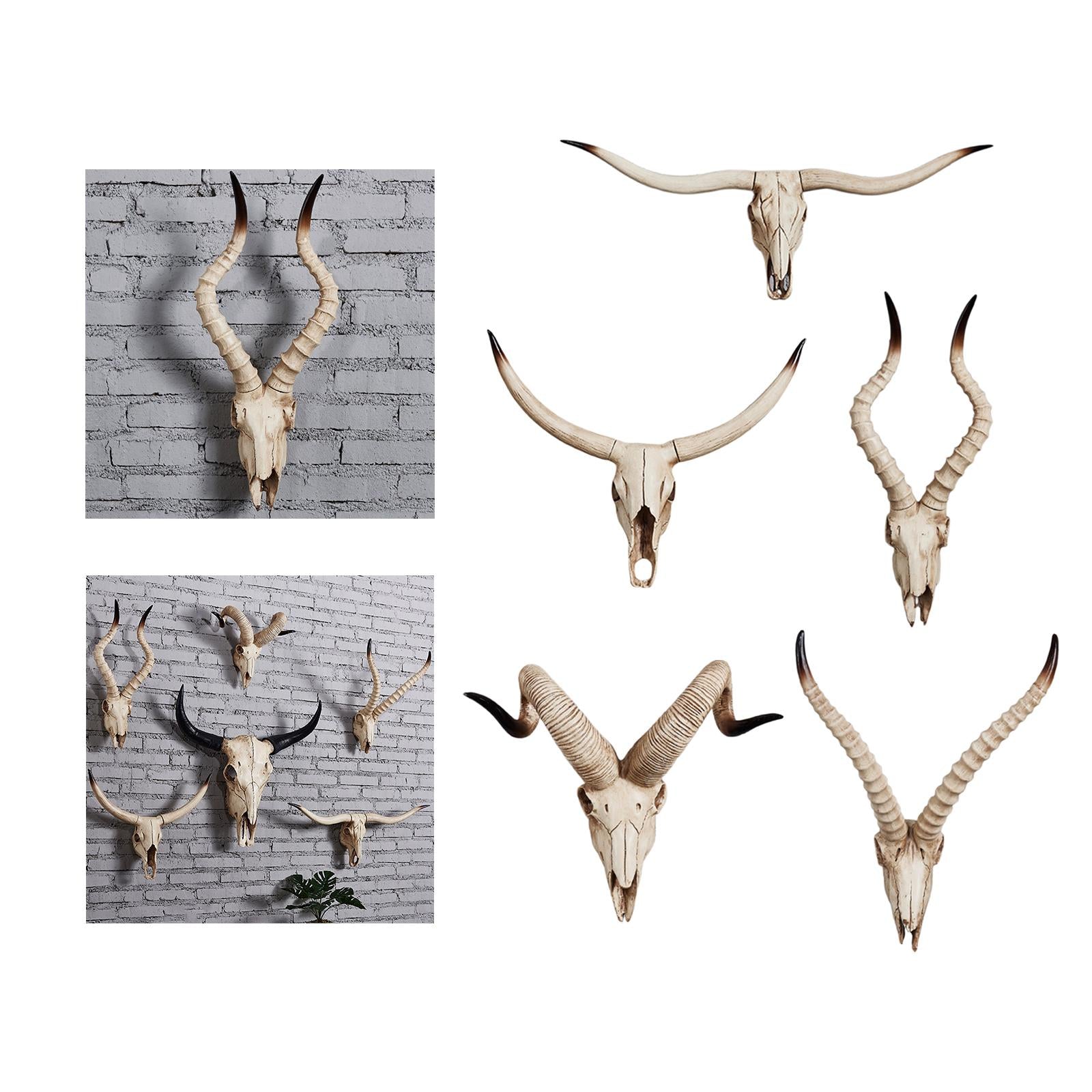 Resin Long Horned RAM Decor Skull Wall Mount Skull Decor for Home Office A 77.5x32x12cm