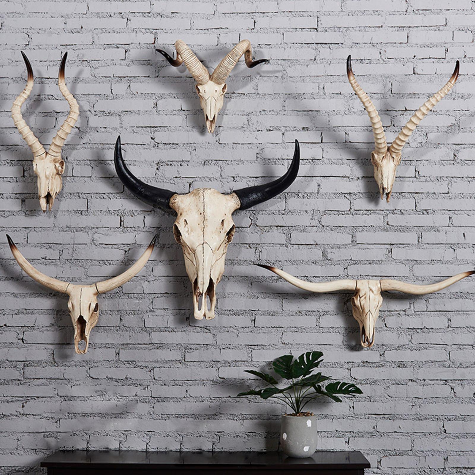 Resin Long Horned RAM Decor Skull Wall Mount Skull Decor for Home Office A 77.5x32x12cm