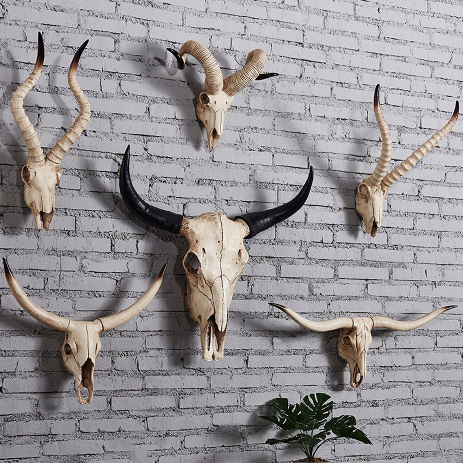 Resin Long Horned RAM Decor Skull Wall Mount Skull Decor for Home Office A 77.5x32x12cm