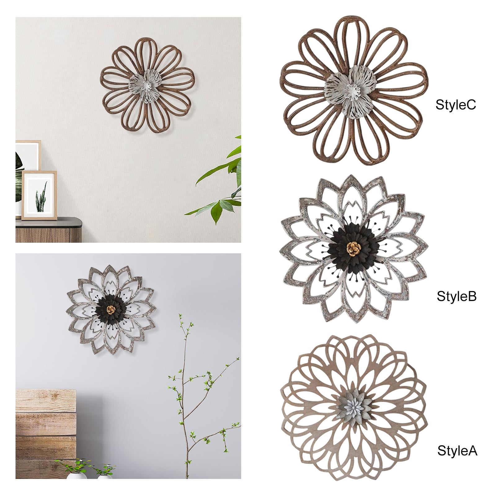 Wooden Wall Decor Flower Carved Sculpture Boho for Bathroom Homestay Porch StyleA