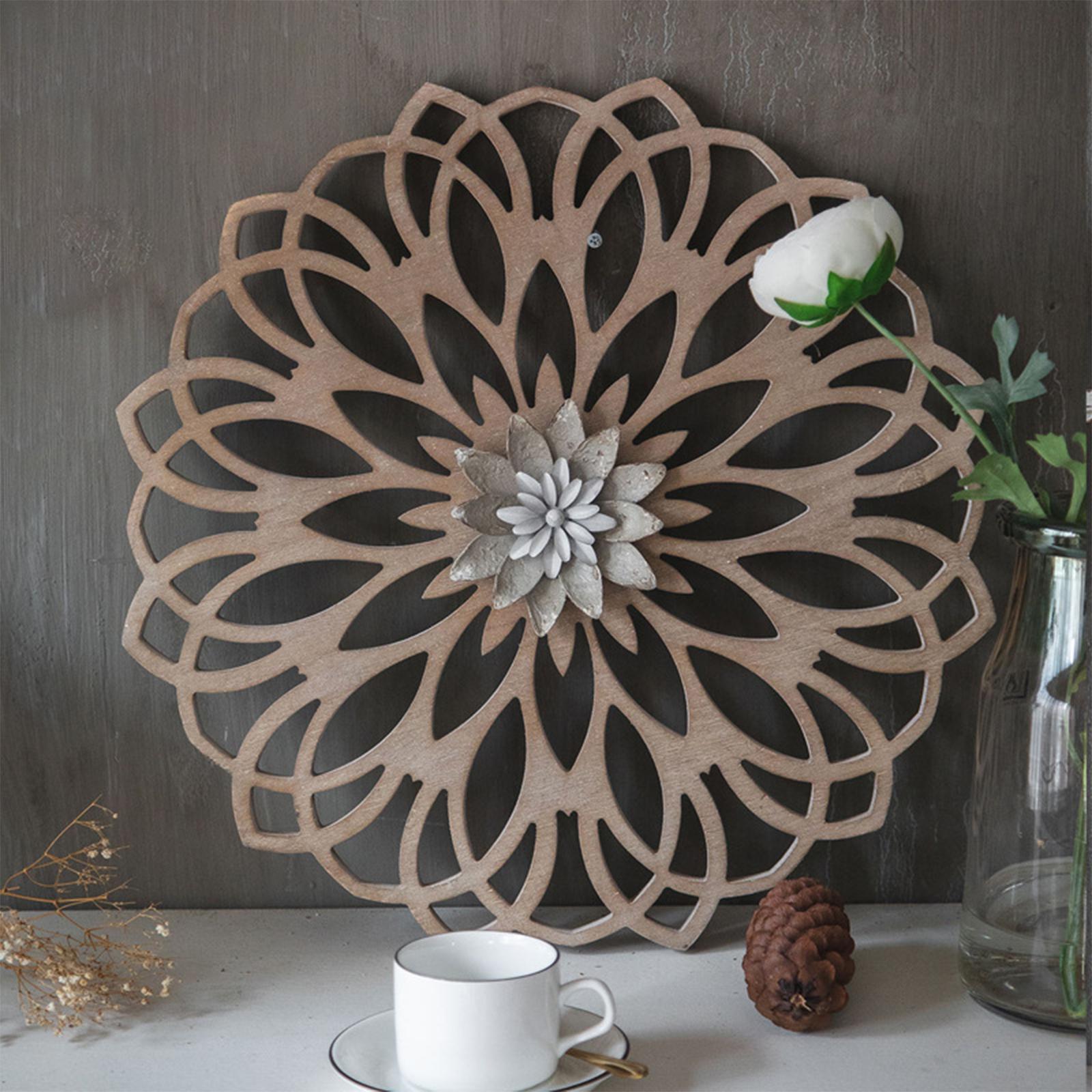 Wooden Wall Decor Flower Carved Sculpture Boho for Bathroom Homestay Porch StyleA