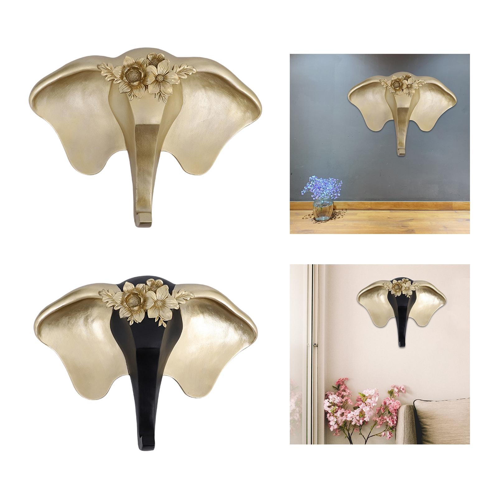 Nordic Elephant Head Wall Sculpture Resin Craft for Porch Living Room Decor Full Aureate