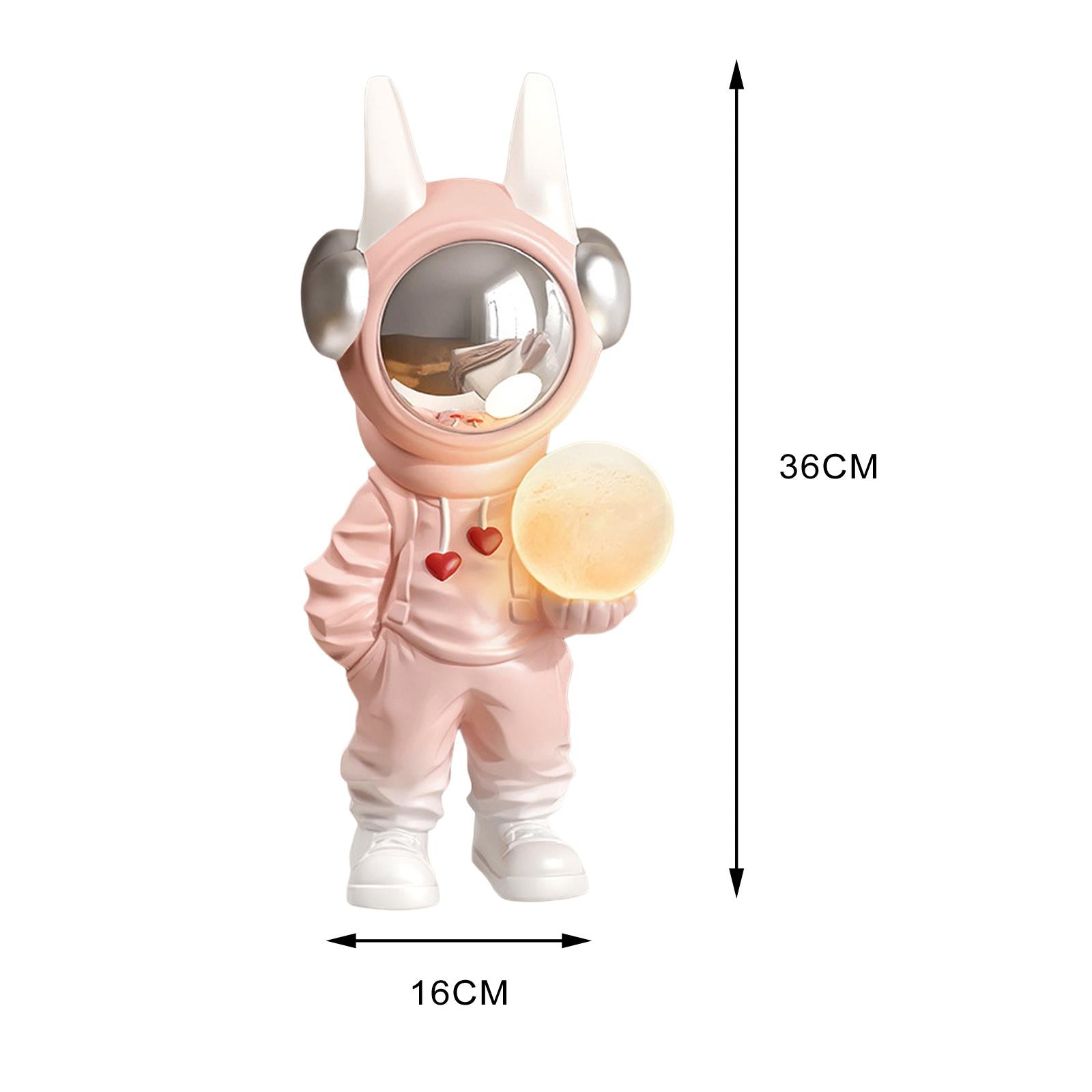 Spaceman Figurine Sculpture Holding Lamp Floor Ornament Adornment Cute Pink