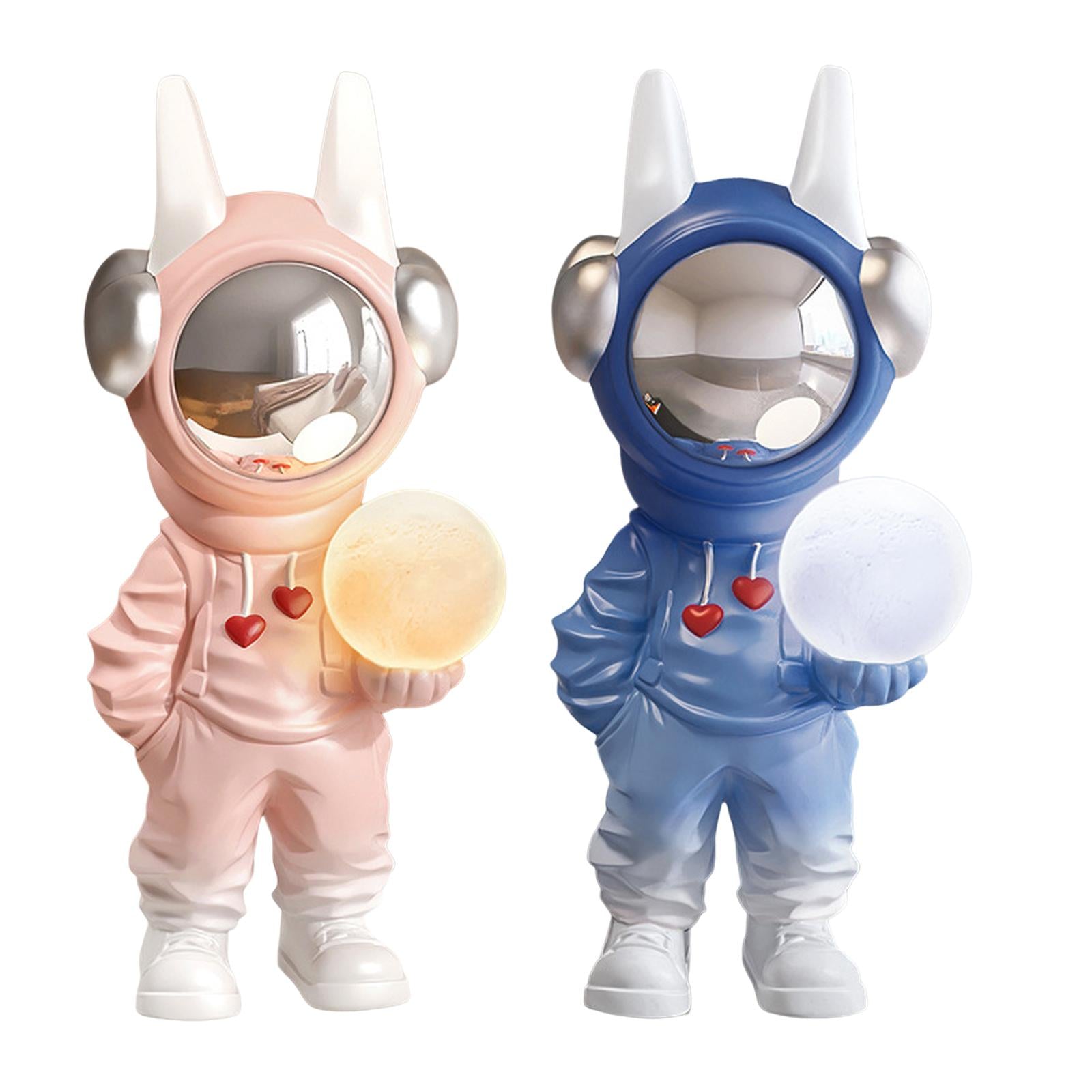 Spaceman Figurine Sculpture Holding Lamp Floor Ornament Adornment Cute Pink