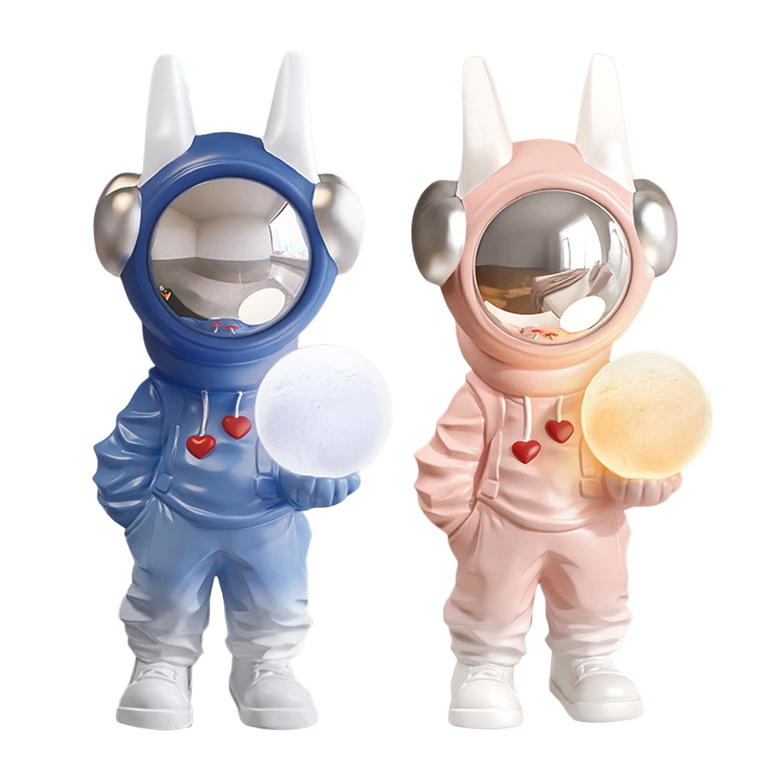 Spaceman Figurine Sculpture Holding Lamp Floor Ornament Adornment Cute Pink