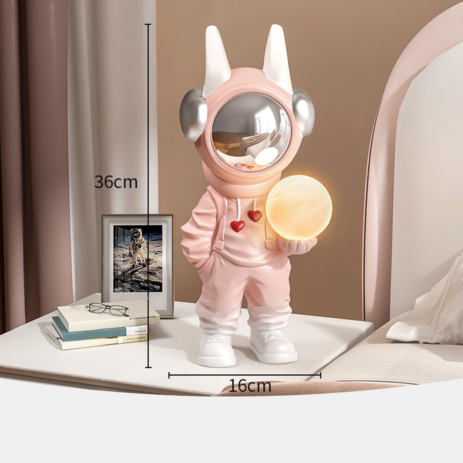 Spaceman Figurine Sculpture Holding Lamp Floor Ornament Adornment Cute Pink