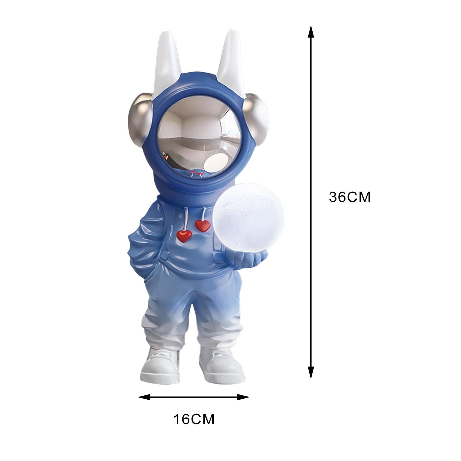 Spaceman Figurine Sculpture Holding Lamp Floor Ornament Adornment Cute Blue