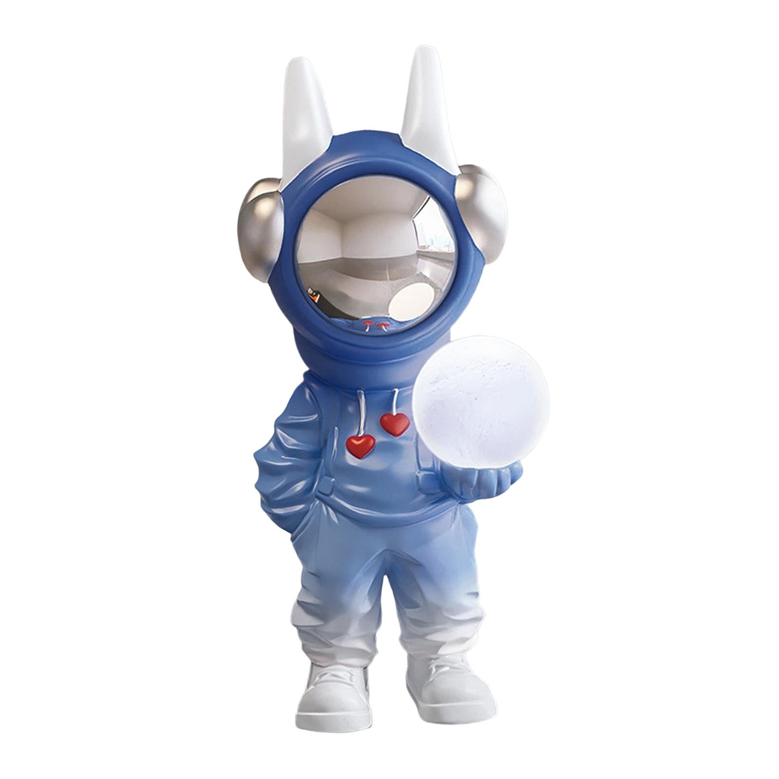 Spaceman Figurine Sculpture Holding Lamp Floor Ornament Adornment Cute Blue