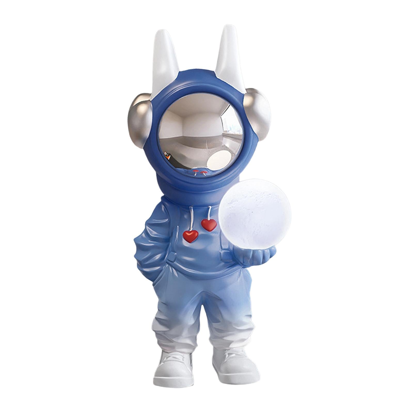 Spaceman Figurine Sculpture Holding Lamp Floor Ornament Adornment Cute Blue