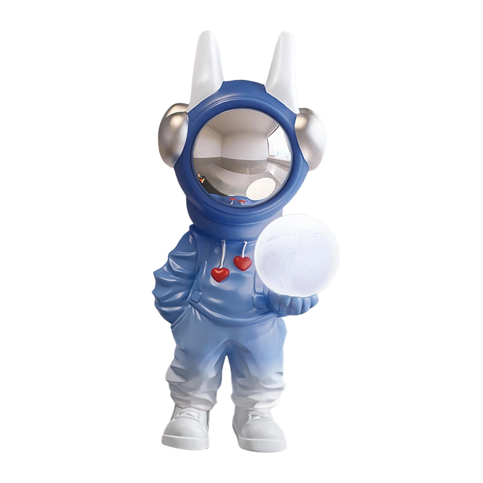 Spaceman Figurine Sculpture Holding Lamp Floor Ornament Adornment Cute Blue