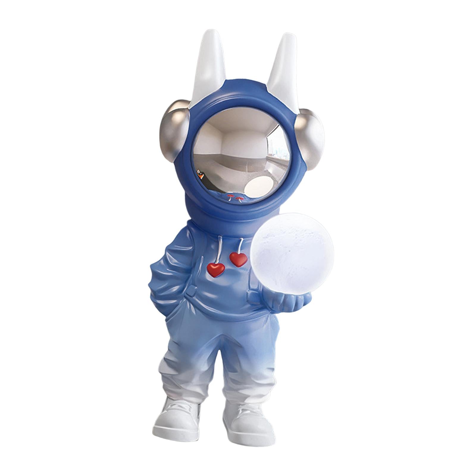 Spaceman Figurine Sculpture Holding Lamp Floor Ornament Adornment Cute Blue