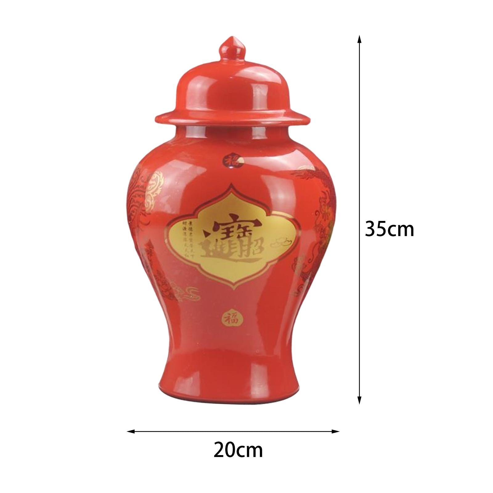 Classical Ceramic Ginger Jars Flowerpot for Counter Cupboard Decoration L Red